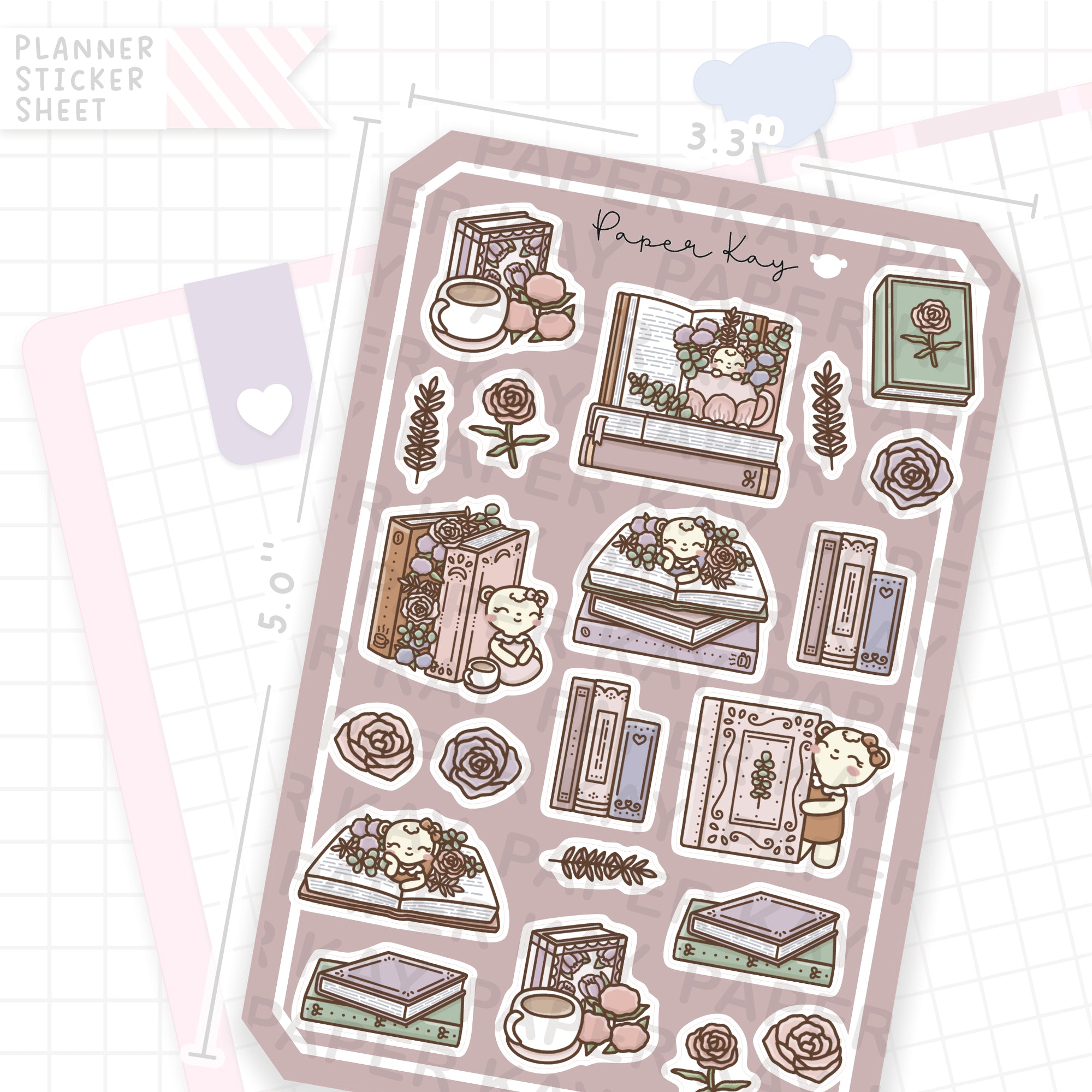 Floral Books Pink Bujo Deco Stickers