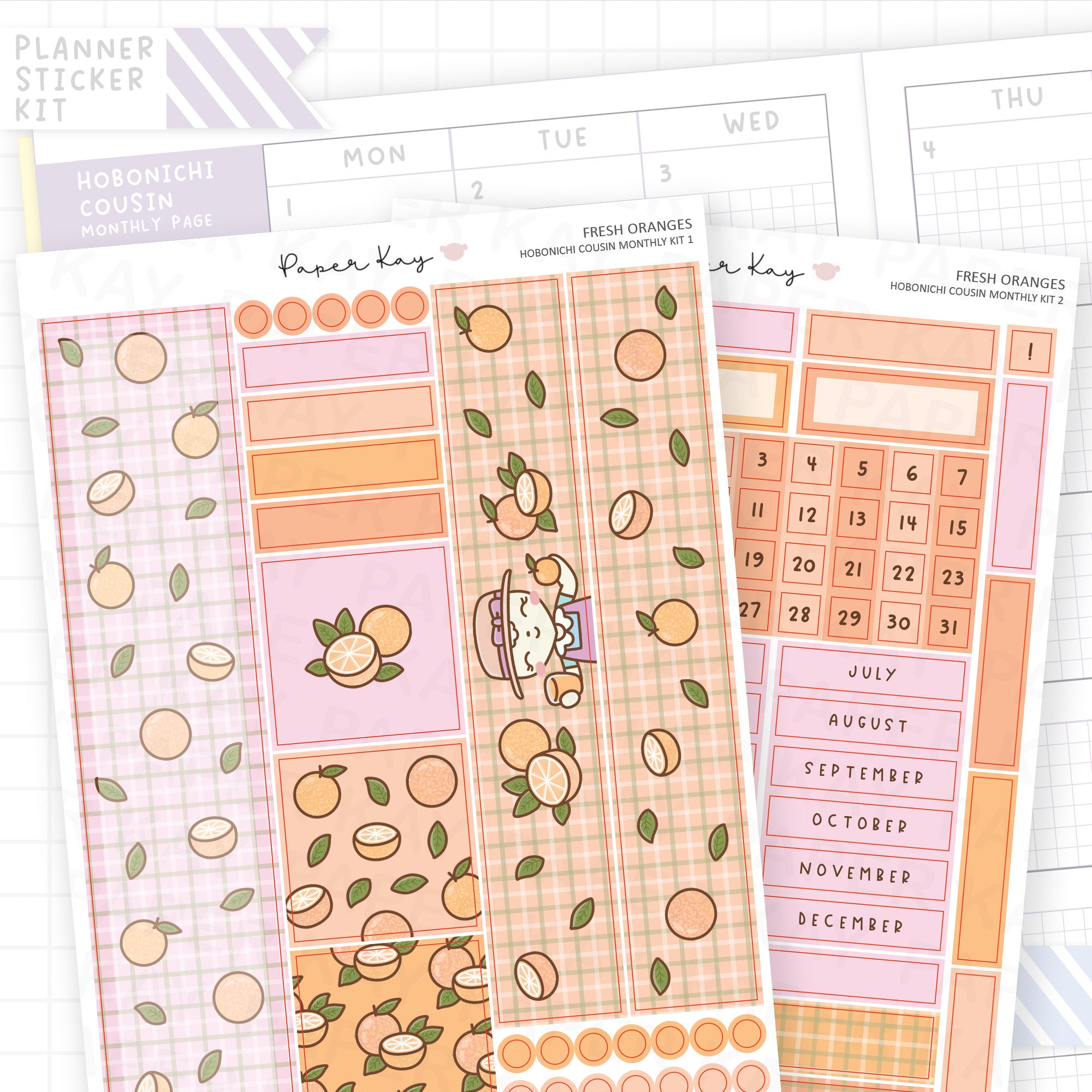 Fresh Oranges Hobonichi Cousin Monthly Sticker Kit