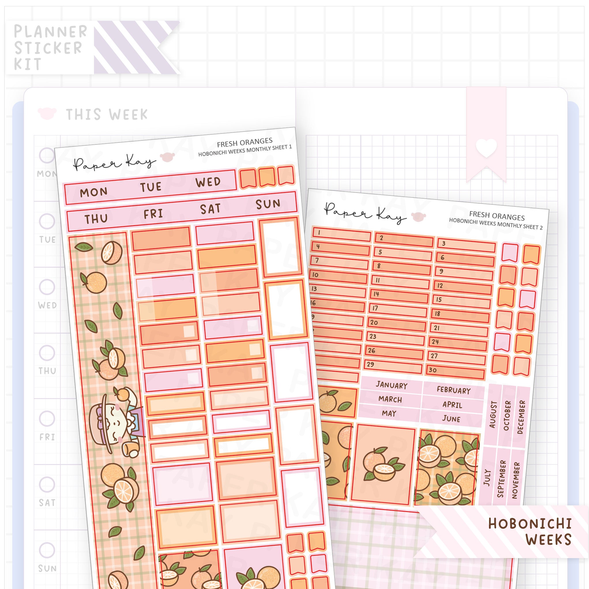 Fresh Oranges Hobonichi Weeks Monthly Sticker Kit