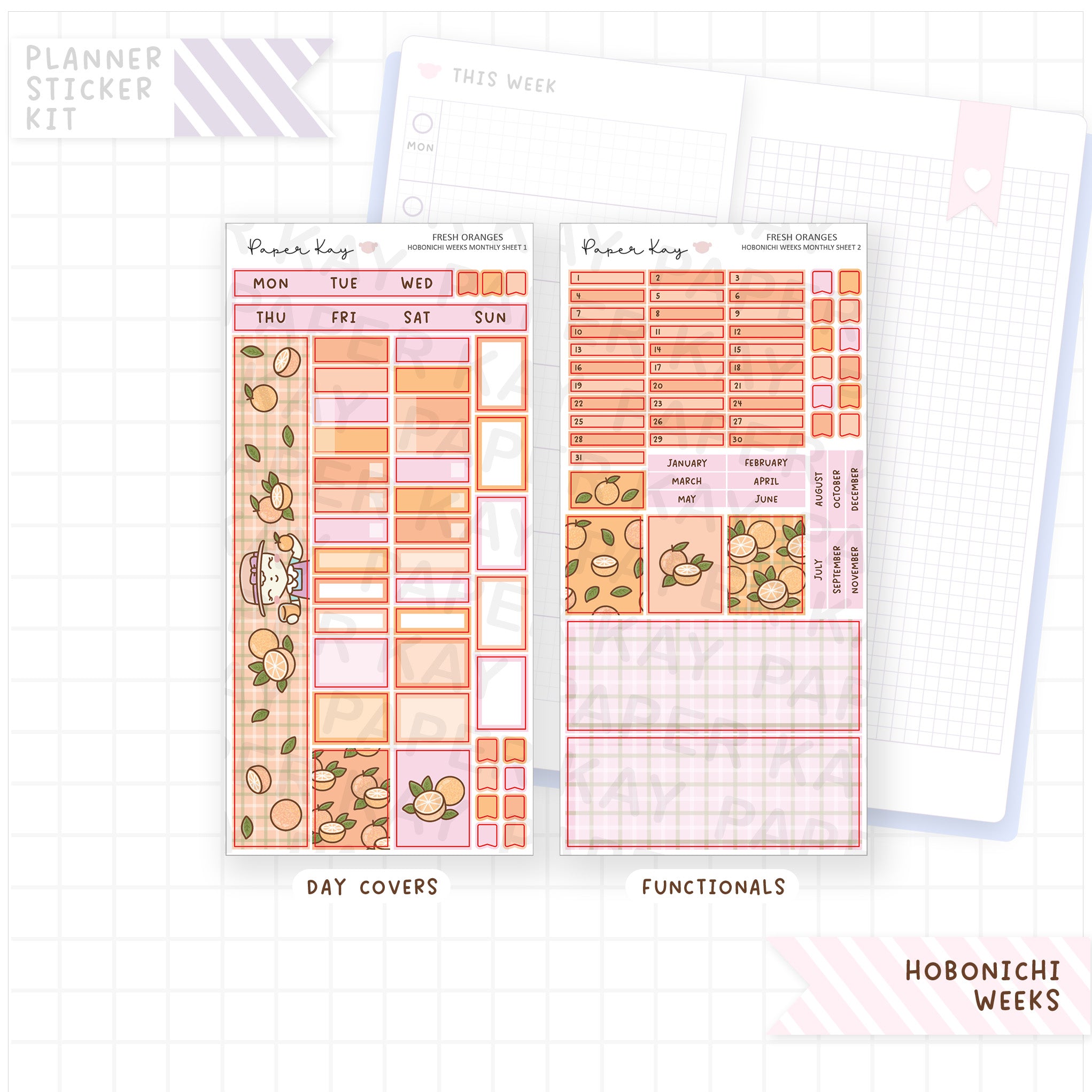 Fresh Oranges Hobonichi Weeks Monthly Sticker Kit