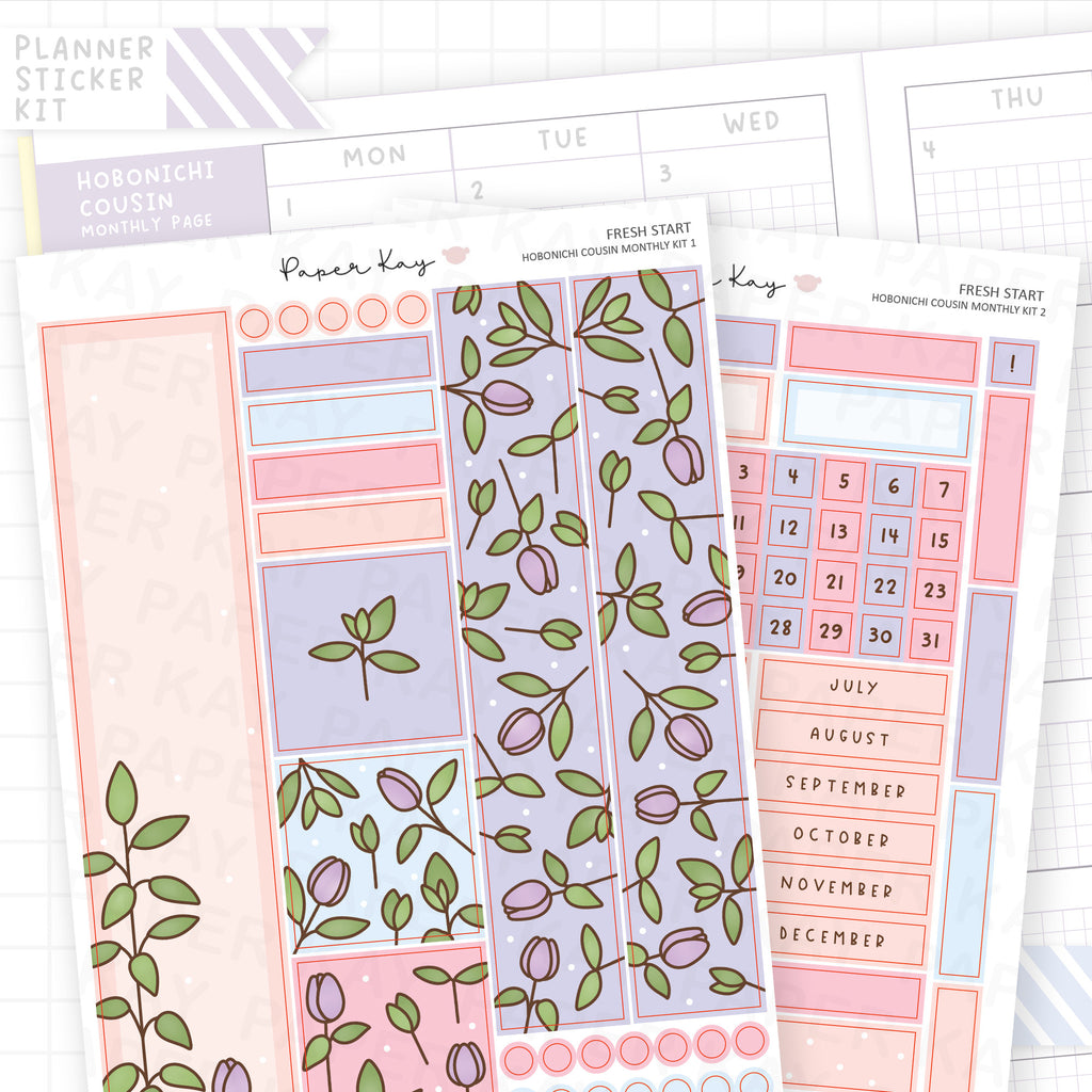 Fresh Start Hobonichi Cousin Monthly Sticker Kit