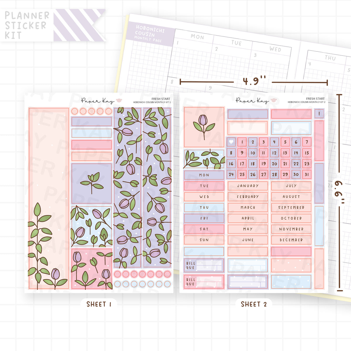 Fresh Start Hobonichi Cousin Monthly Sticker Kit