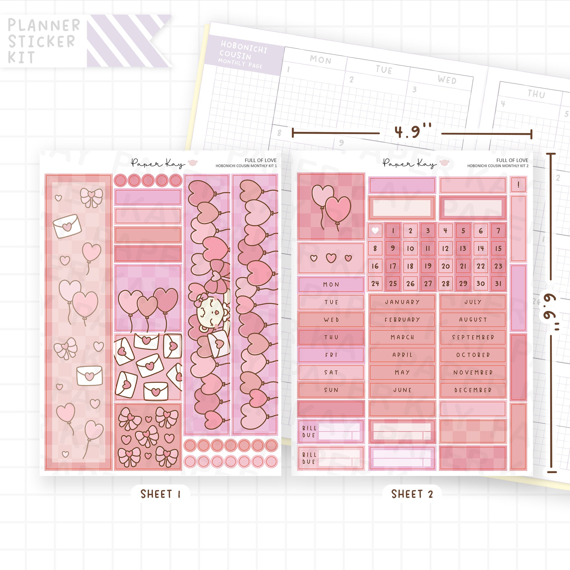 Full of Love Hobonichi Cousin Monthly Sticker Kit