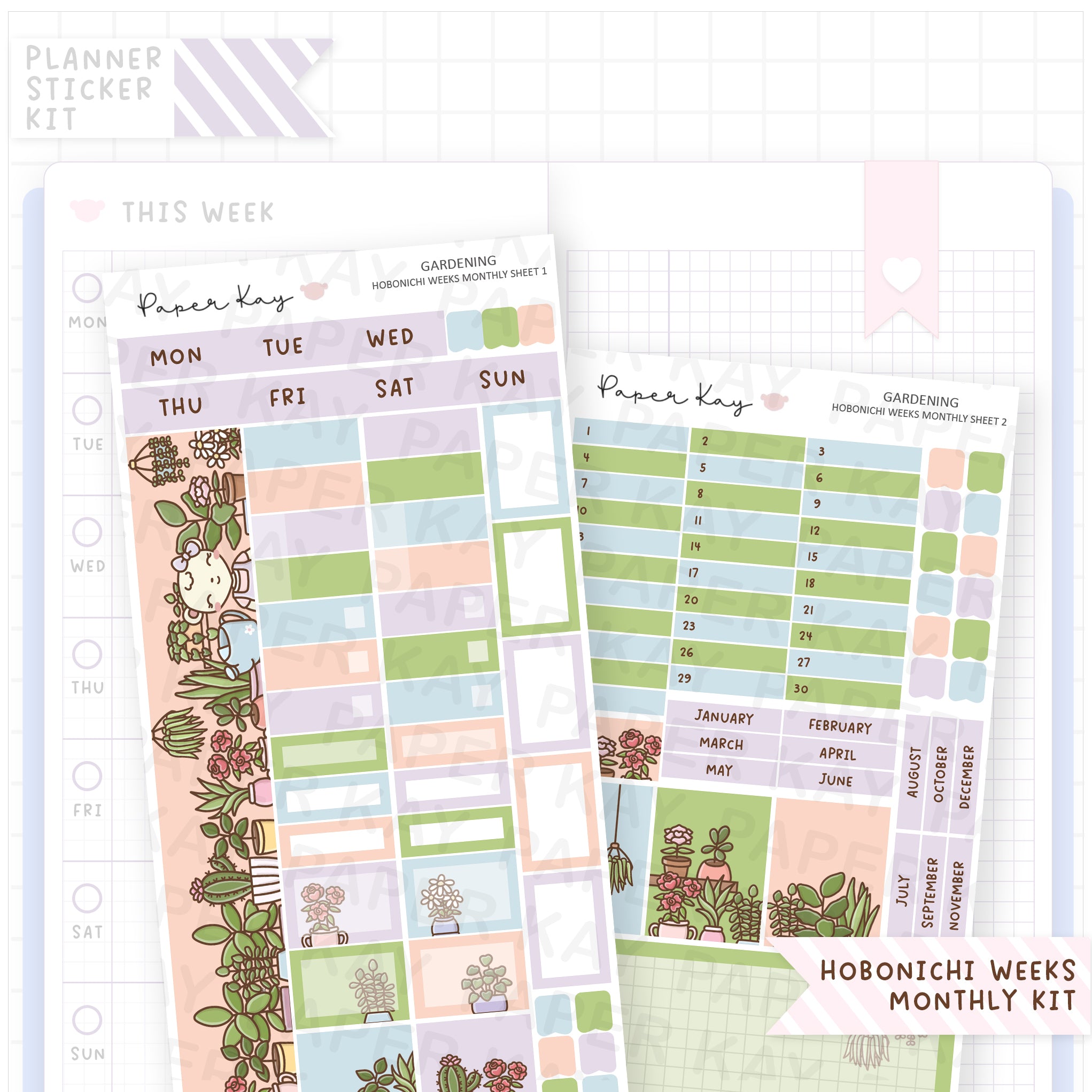 Gardening Hobonichi Weeks Monthly Sticker Kit
