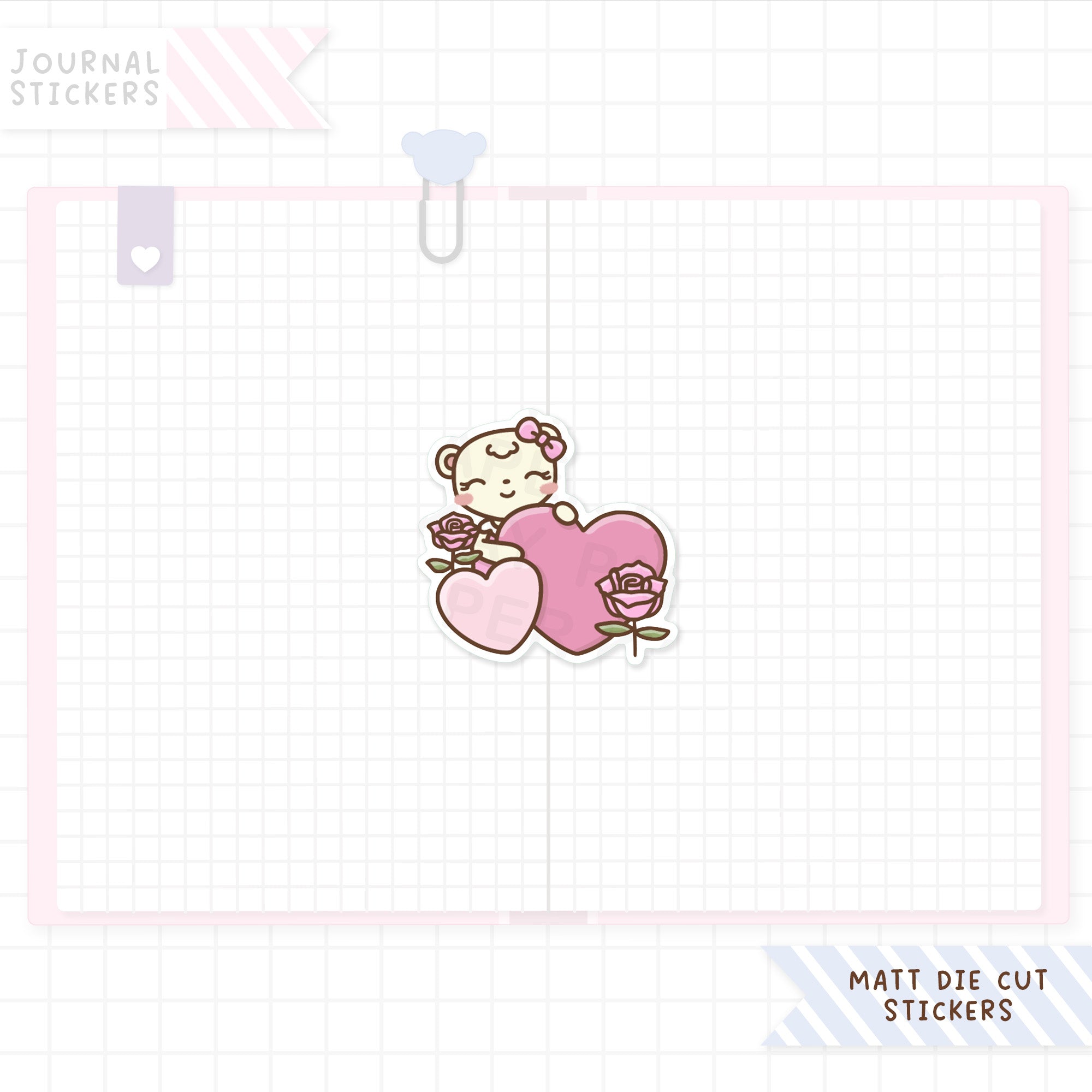 Hearts and Roses Matt Sticker Die Cut