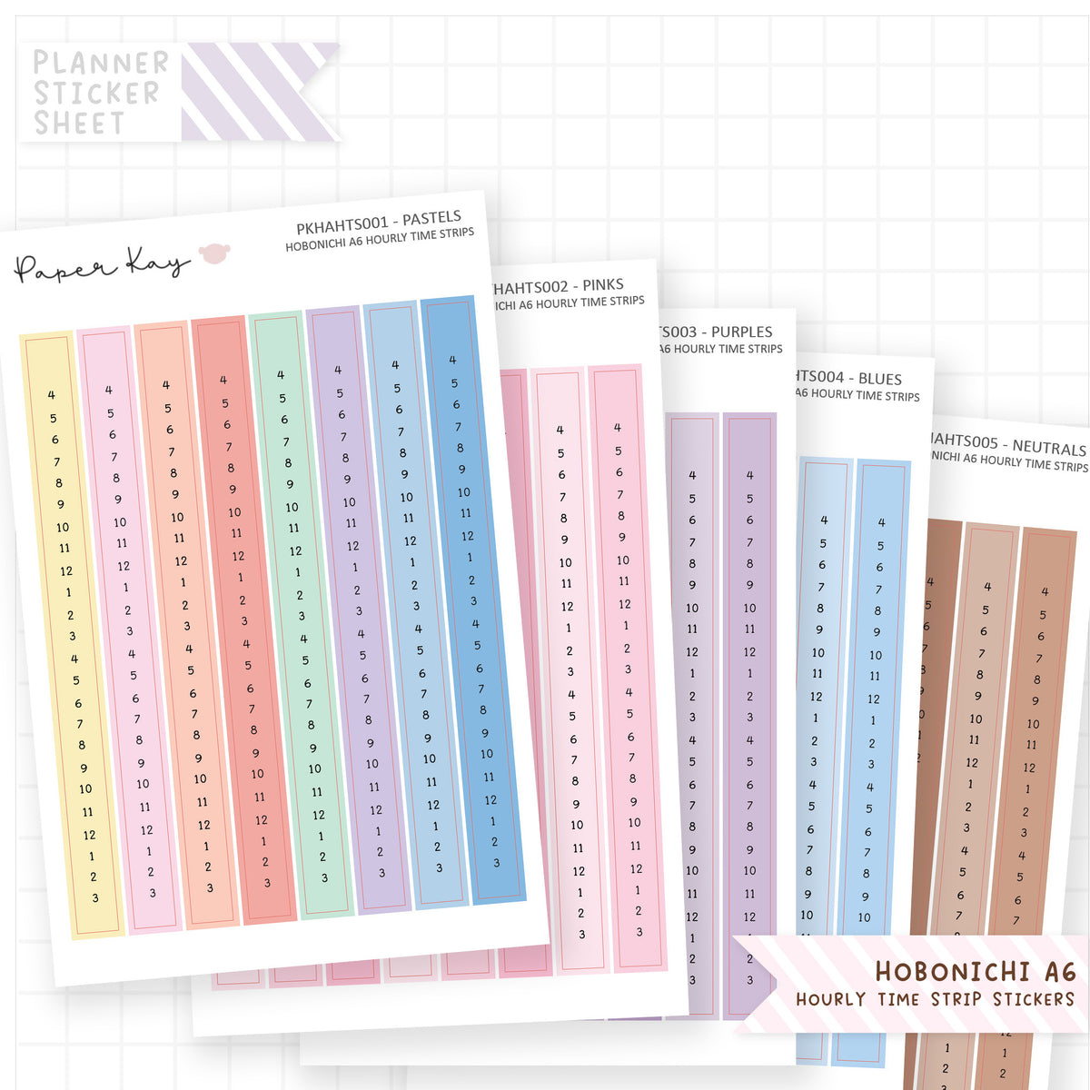 Hobonichi A6 Hourly Time Strip Stickers