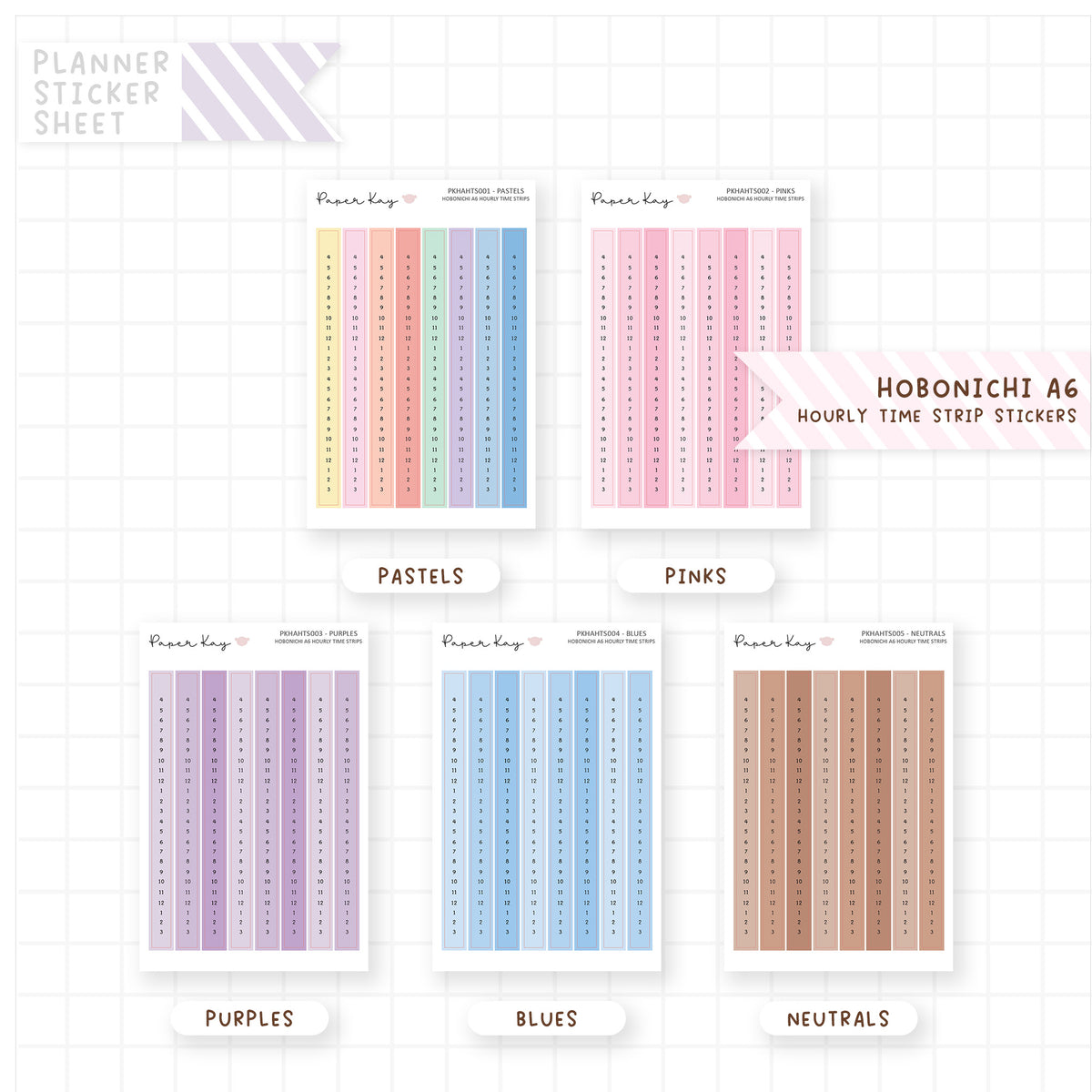 Hobonichi A6 Hourly Time Strip Stickers