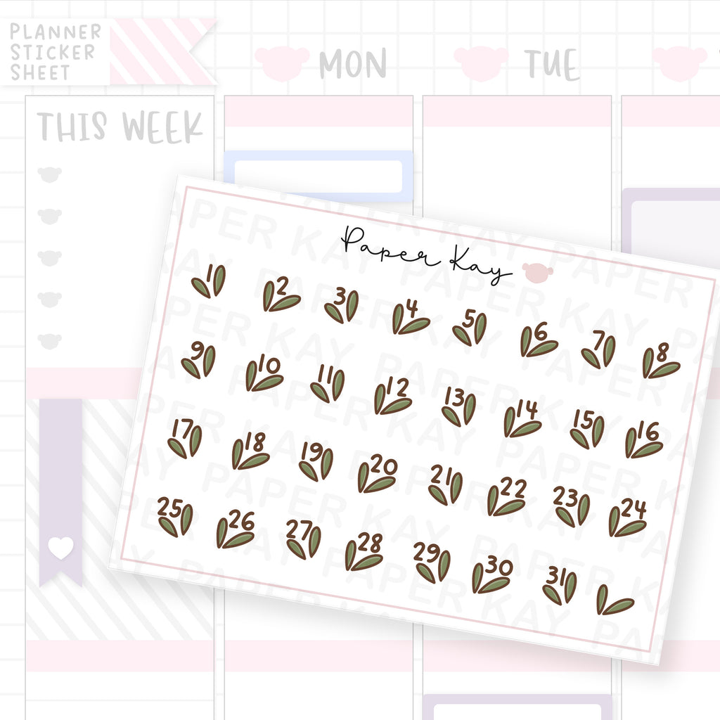 Hoppy Easter Green Leaves Date Dot Stickers