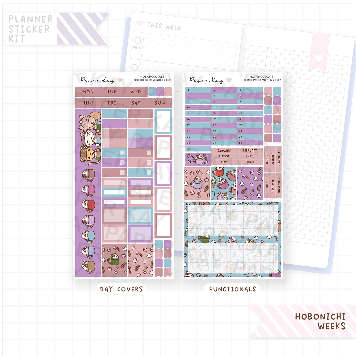 Hot Chocolate Hobonichi Weeks Monthly Sticker Kit