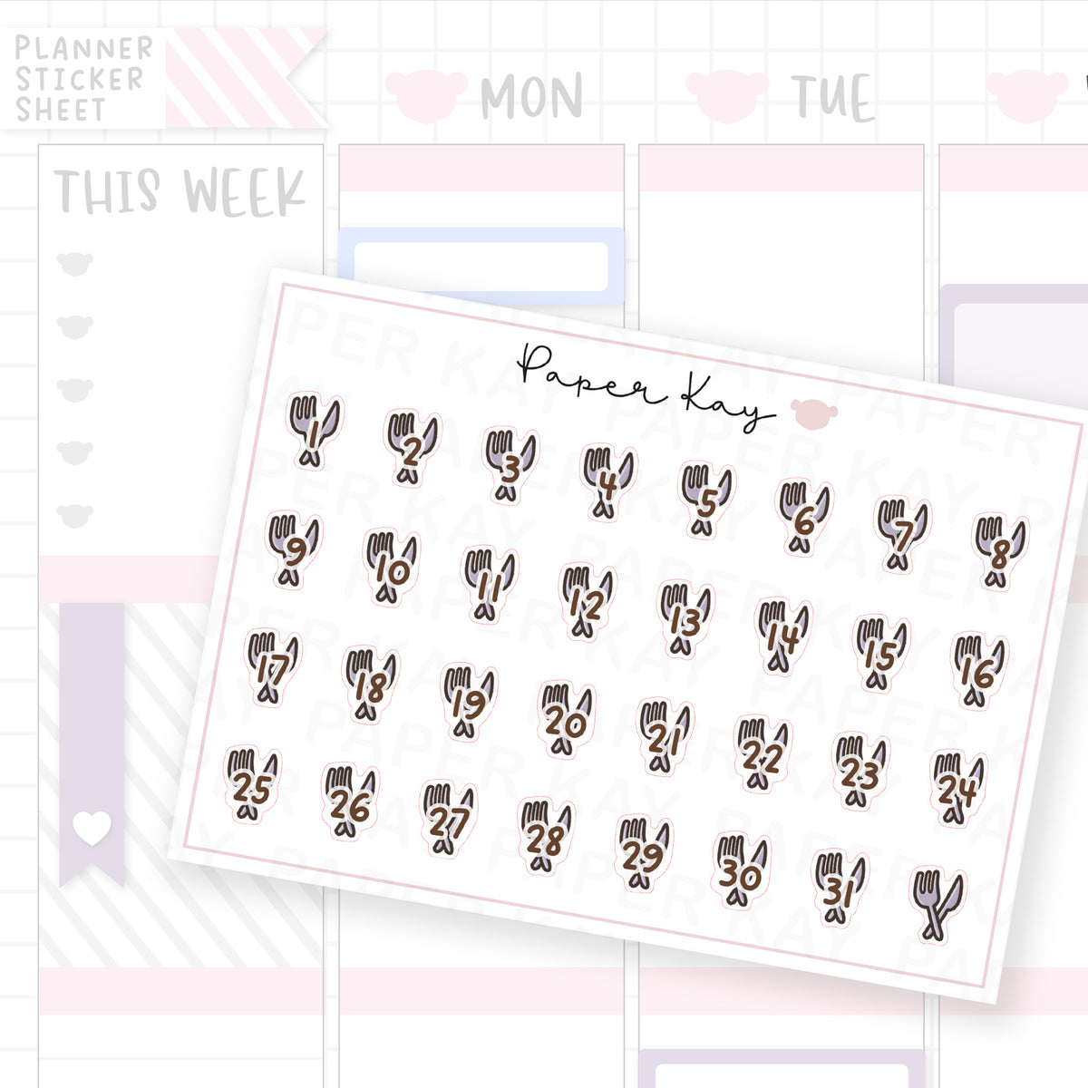 Knife and Fork Date Dot Stickers