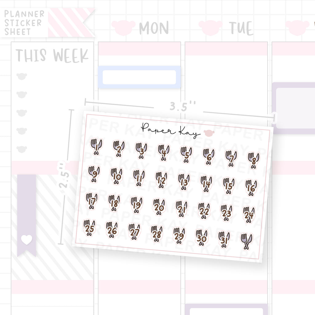 Knife and Fork Date Dot Stickers