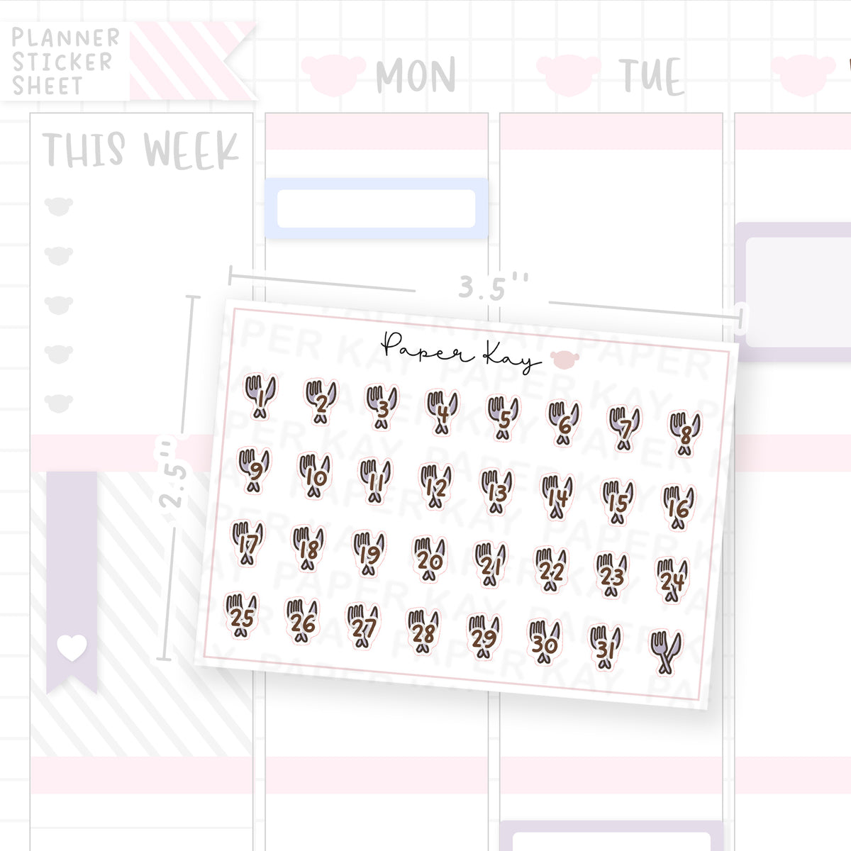 Knife and Fork Date Dot Stickers