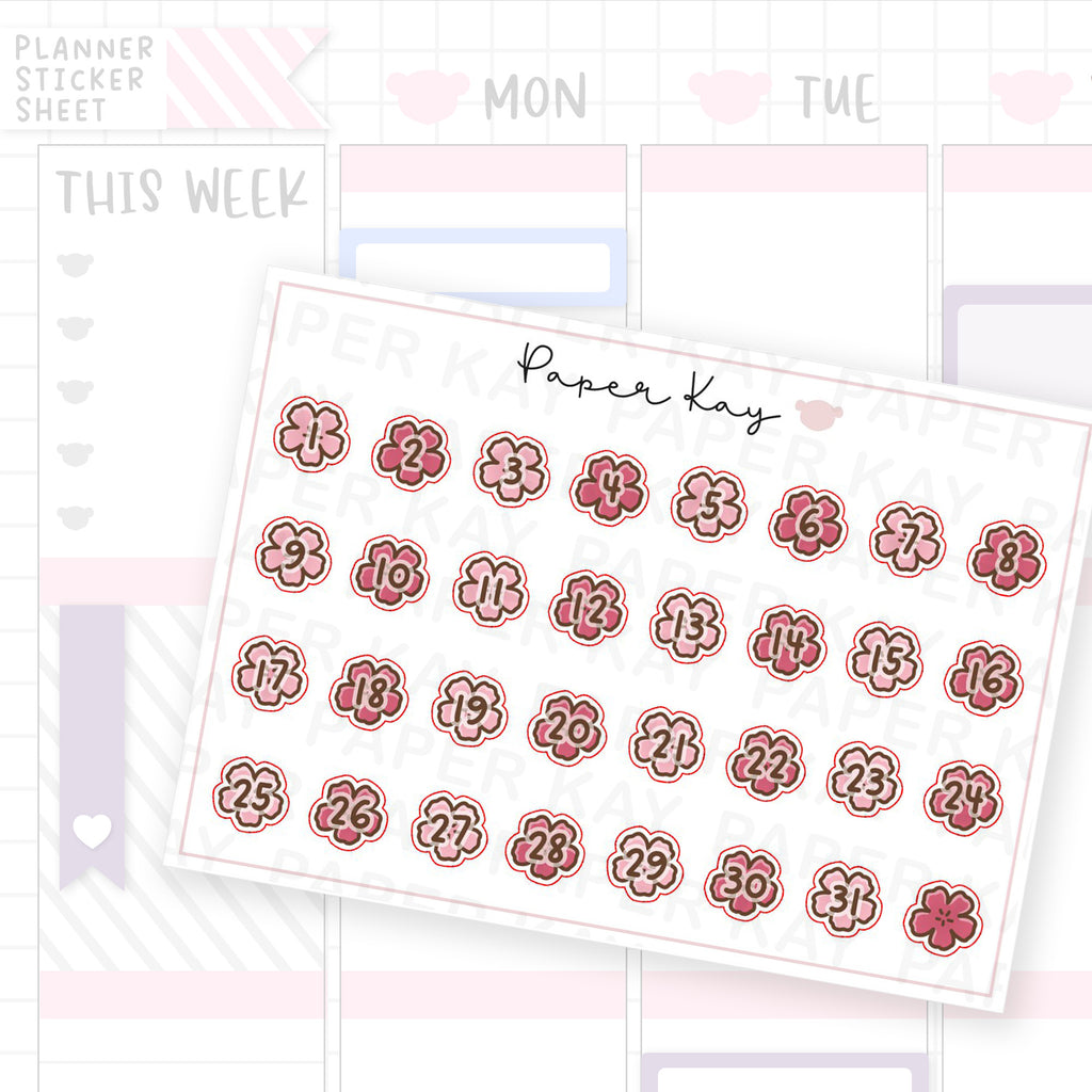 Lunar New Year Cherry Blossom Date Dot Stickers