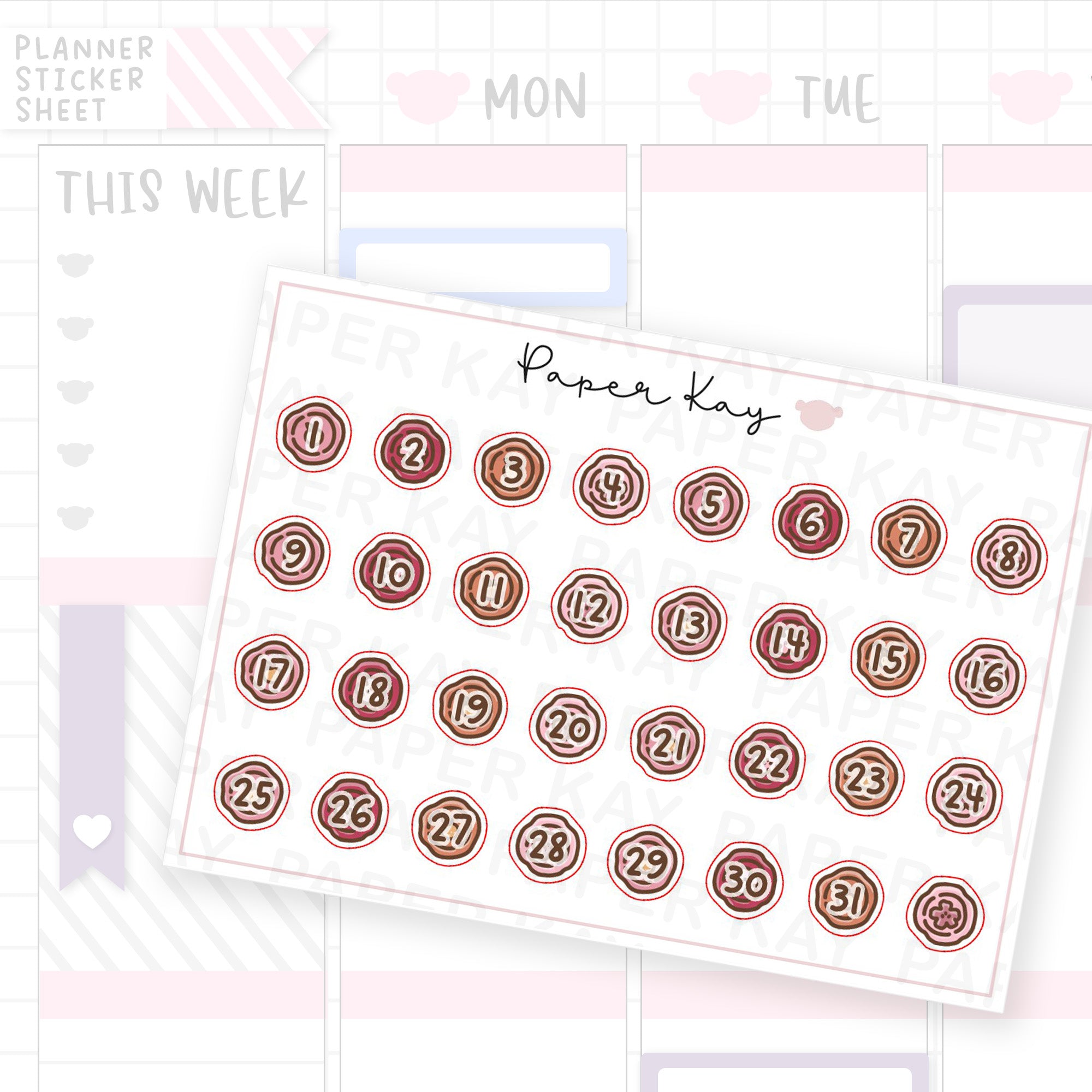 Lunar New Year Wax Seal Date Dot Stickers