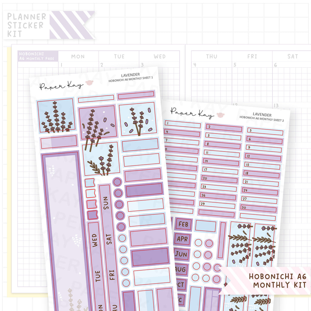 Lavender Hobonichi A6 Monthly Sticker Kit
