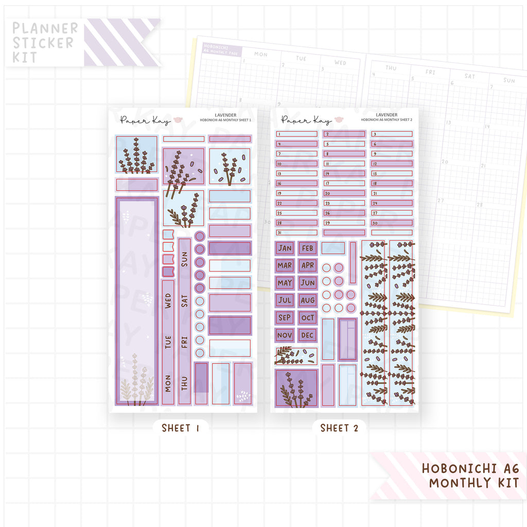 Lavender Hobonichi A6 Monthly Sticker Kit