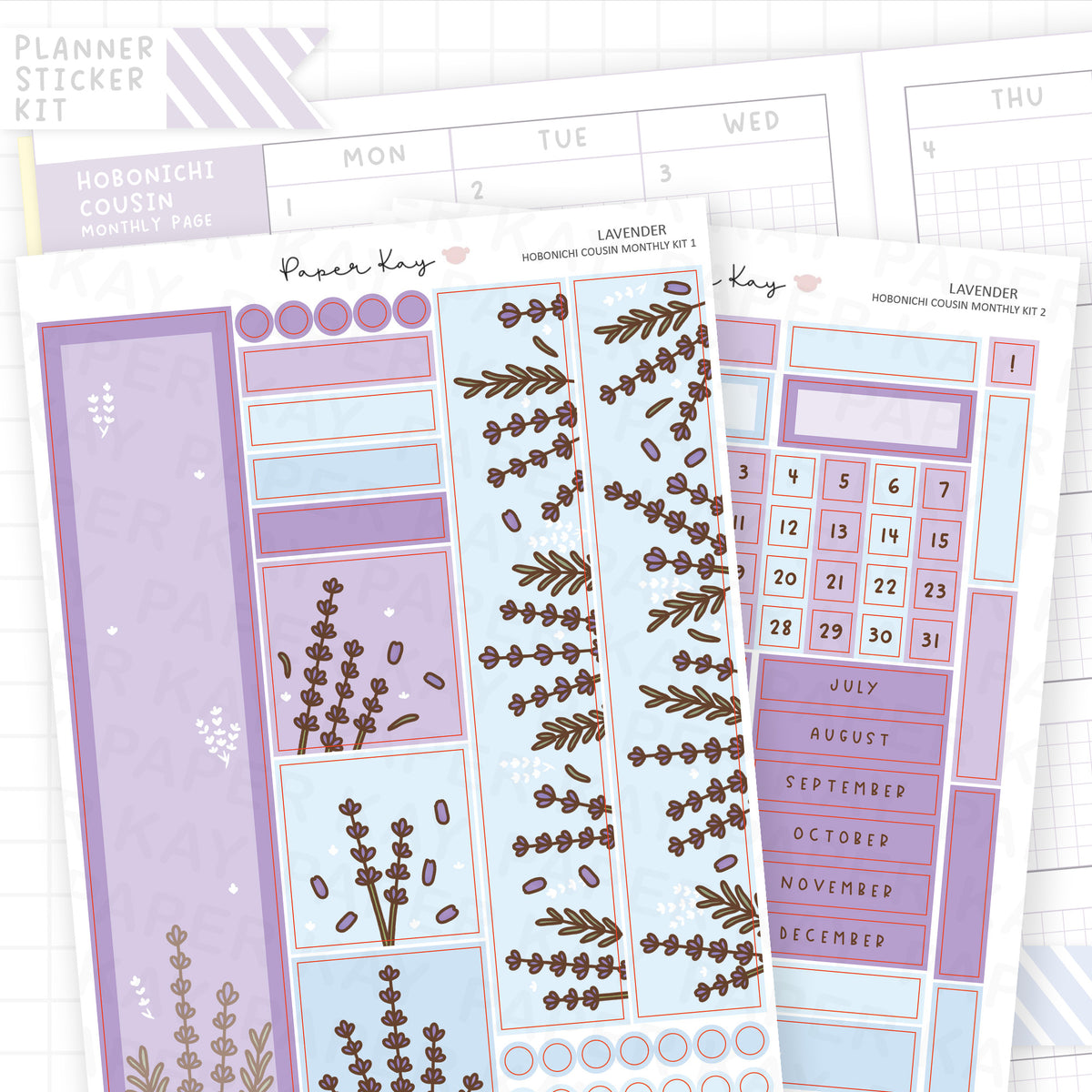 Lavender Hobonichi Cousin Monthly Sticker Kit