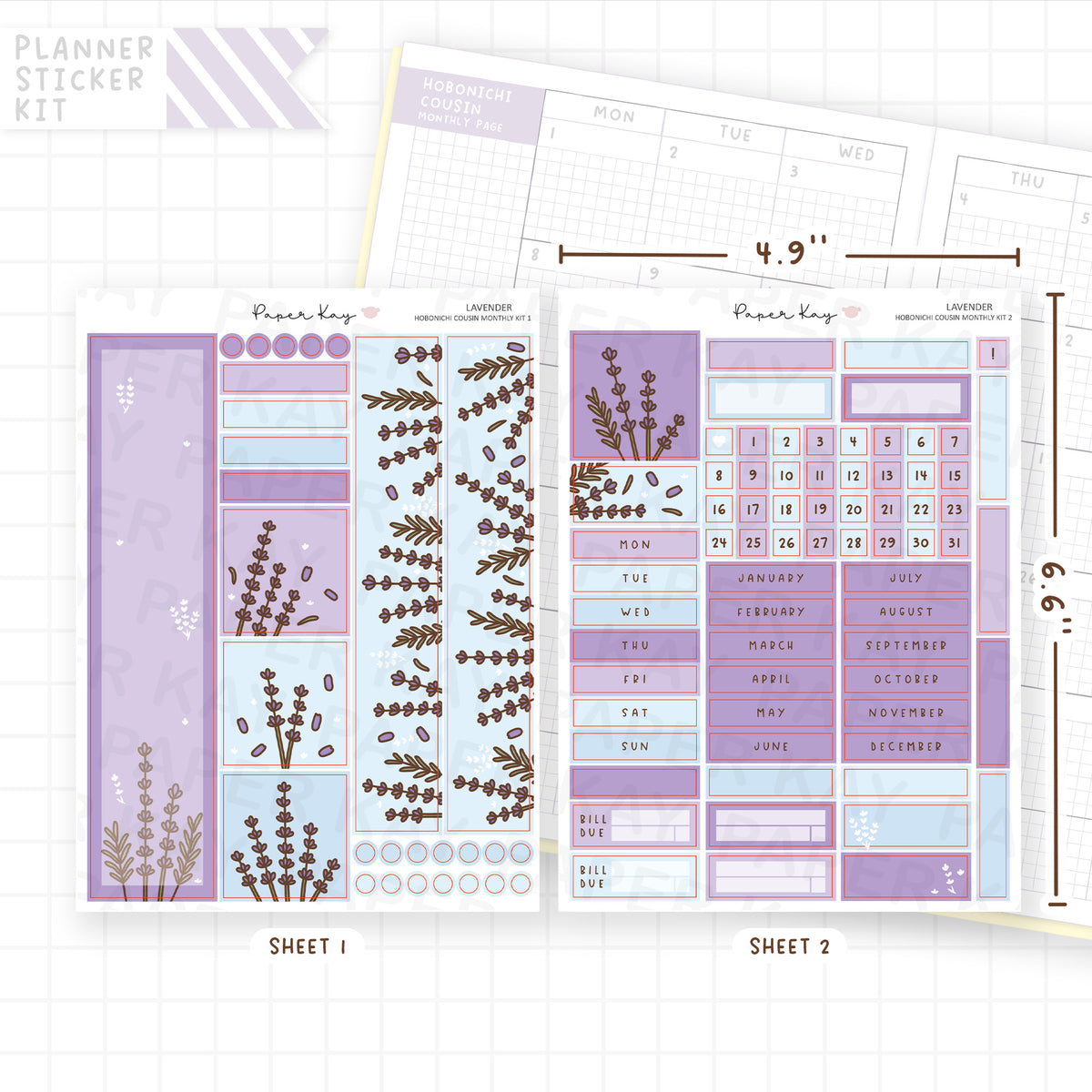 Lavender Hobonichi Cousin Monthly Sticker Kit