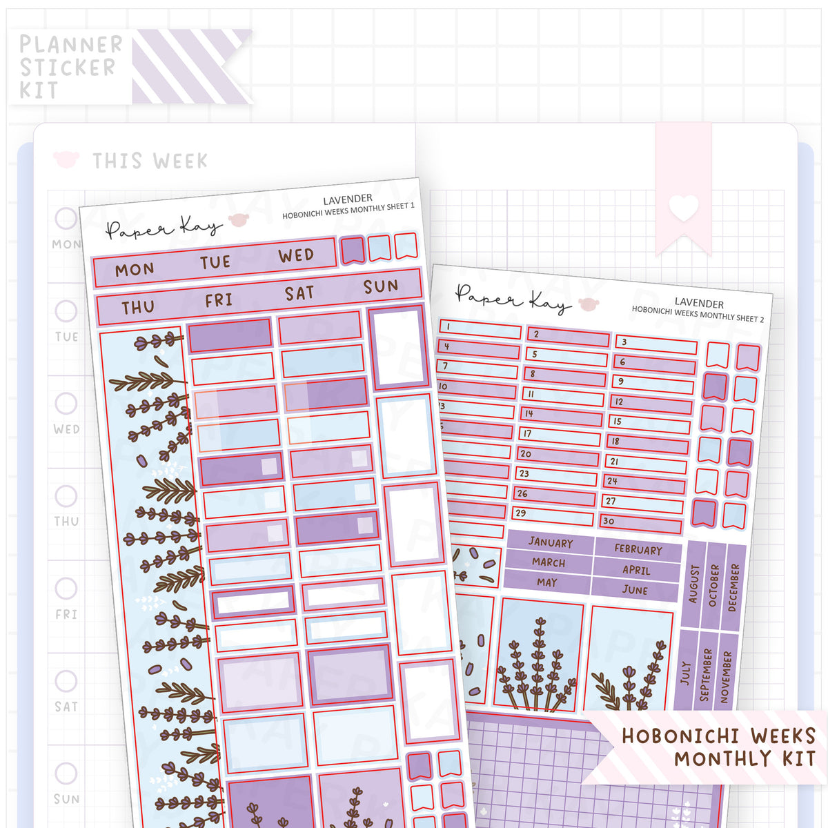 Lavender Hobonichi Weeks Monthly Sticker Kit