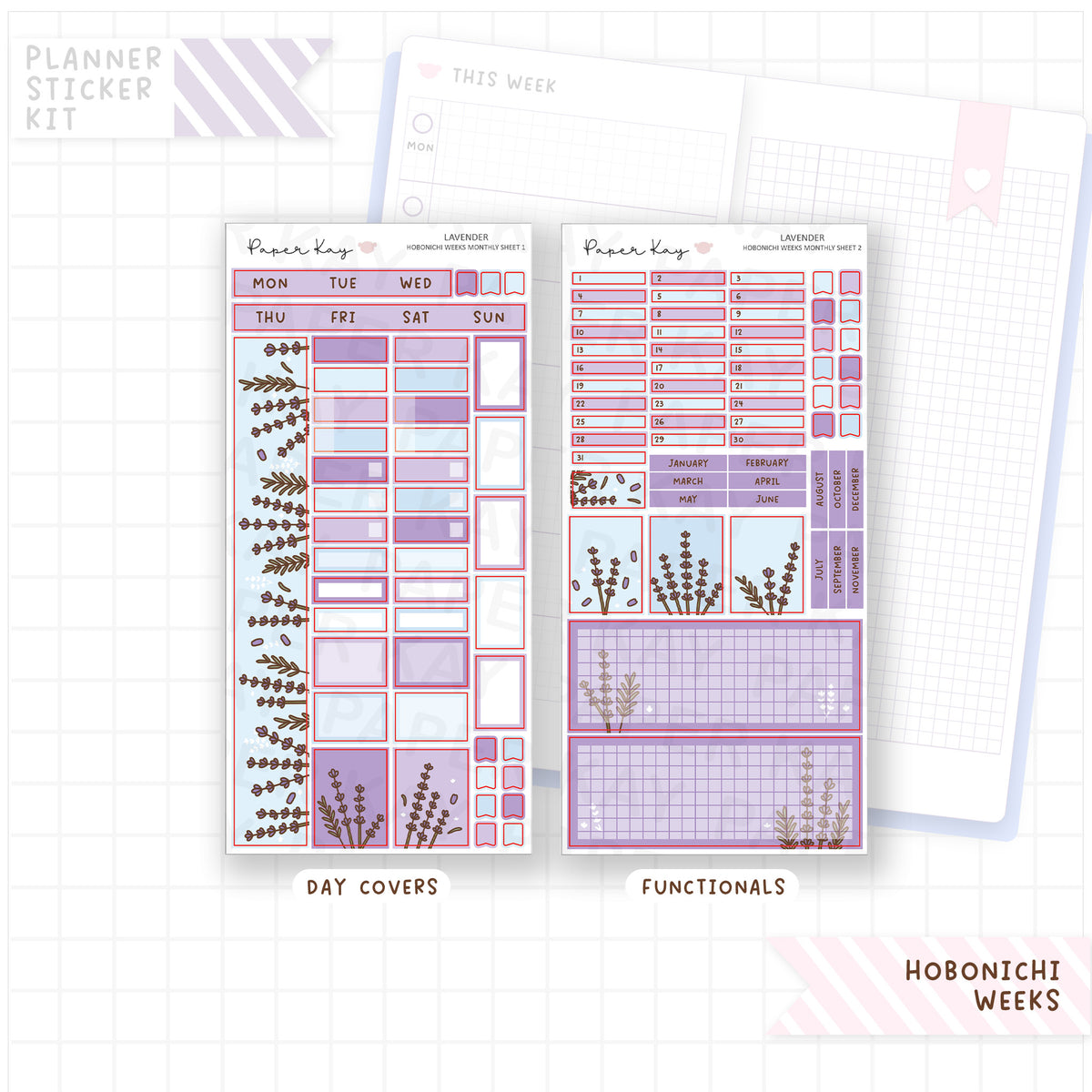 Lavender Hobonichi Weeks Monthly Sticker Kit