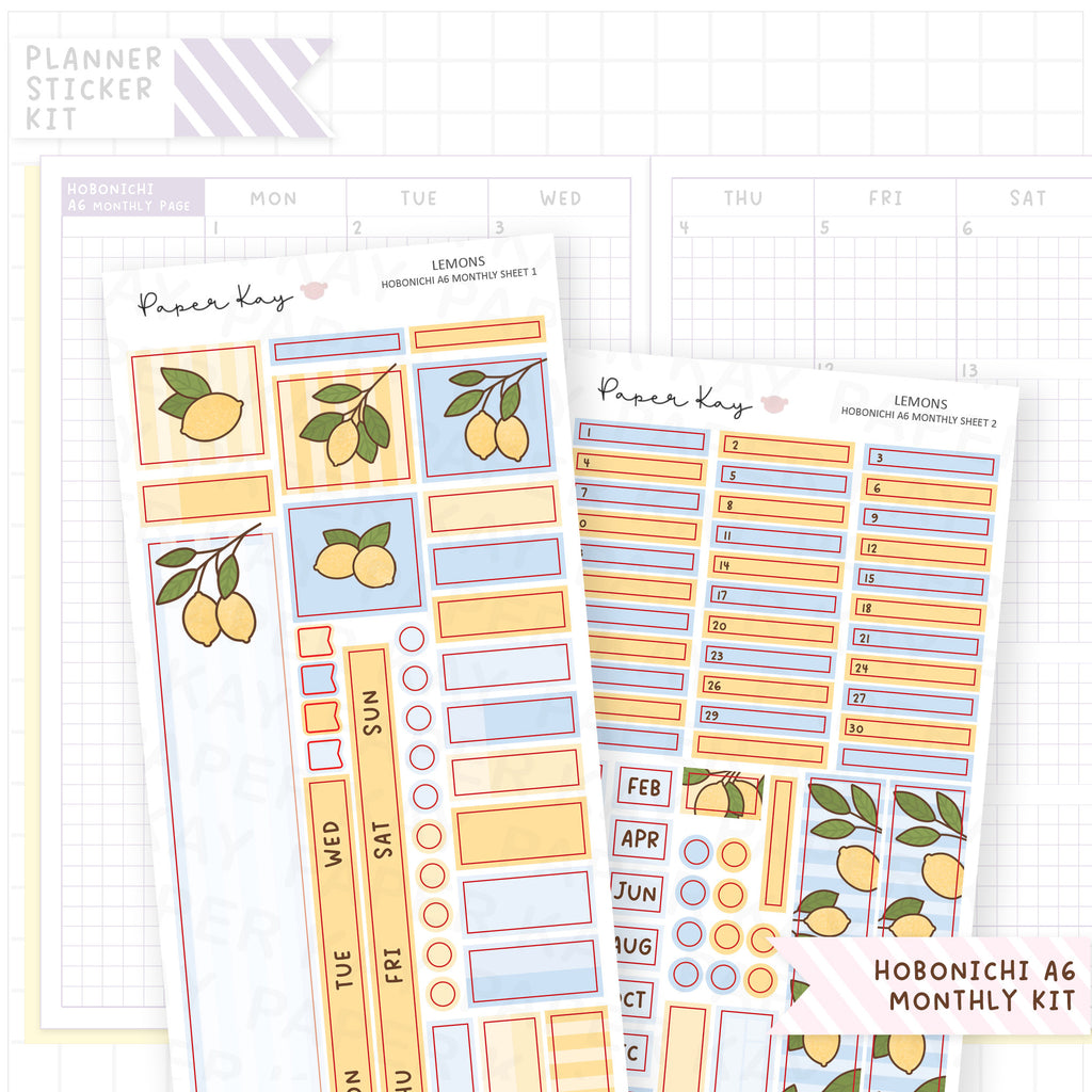 Lemons Hobonichi A6 Monthly Sticker Kit