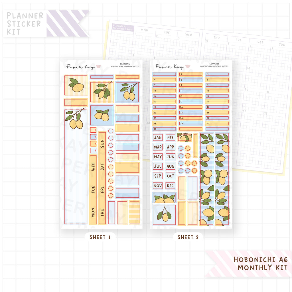 Lemons Hobonichi A6 Monthly Sticker Kit
