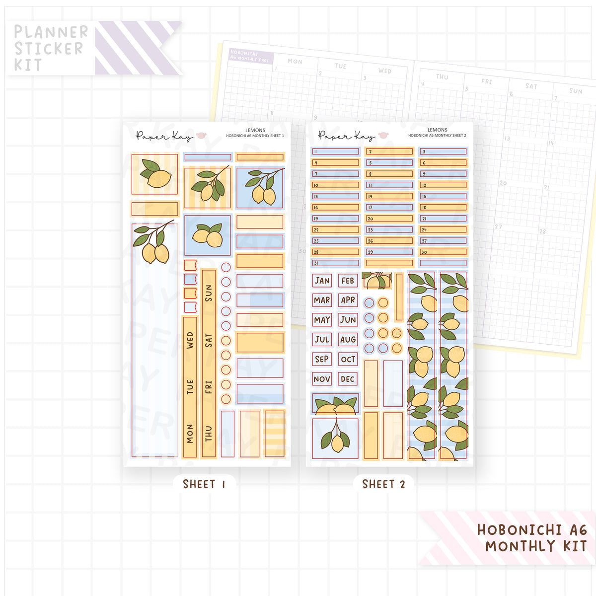 Lemons Hobonichi A6 Monthly Sticker Kit