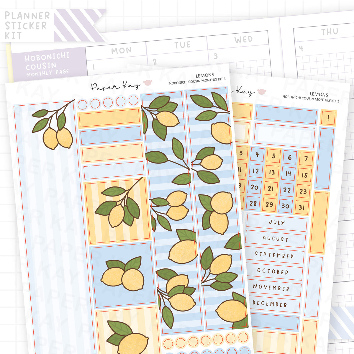 Lemons Hobonichi Cousin Monthly Sticker Kit
