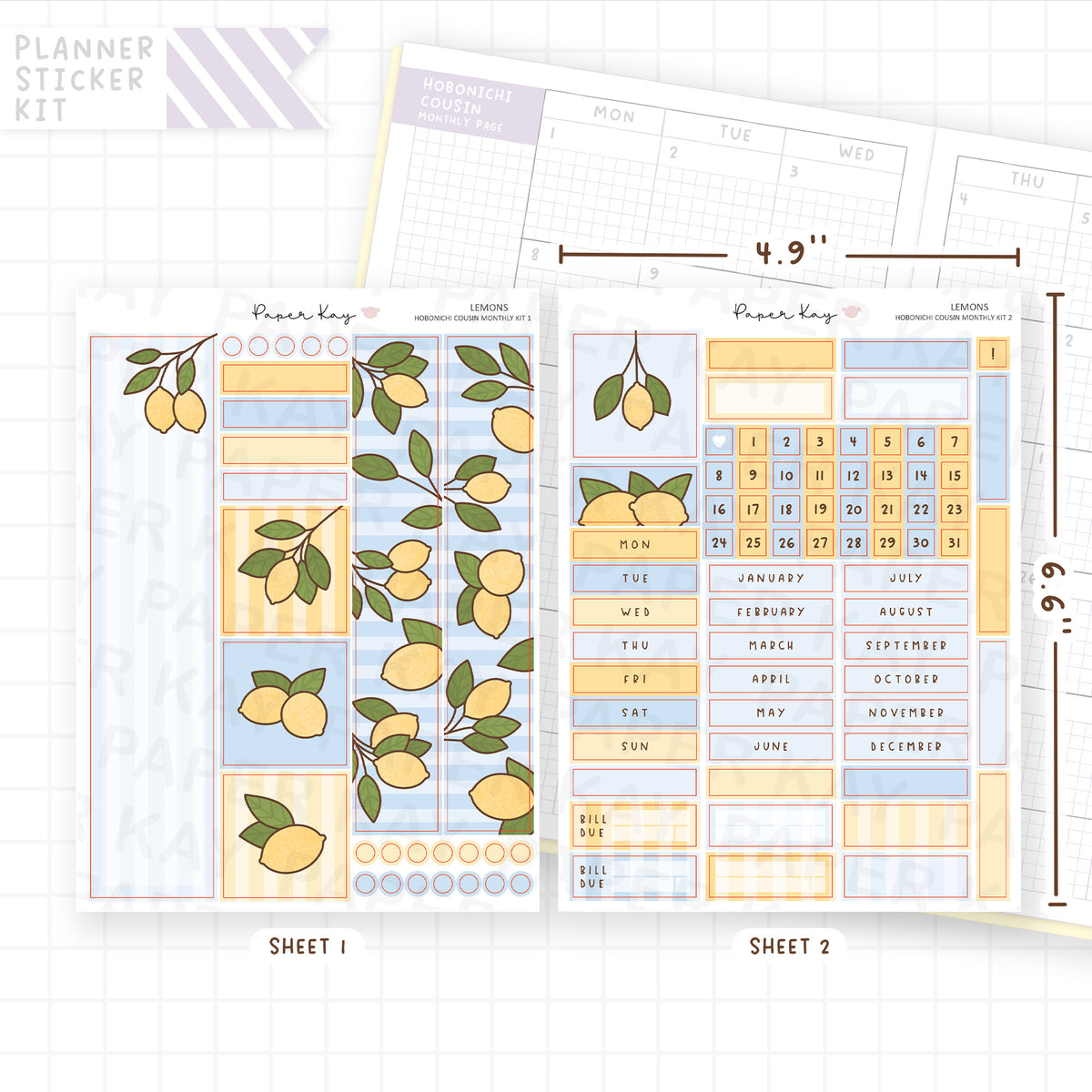 Lemons Hobonichi Cousin Monthly Sticker Kit