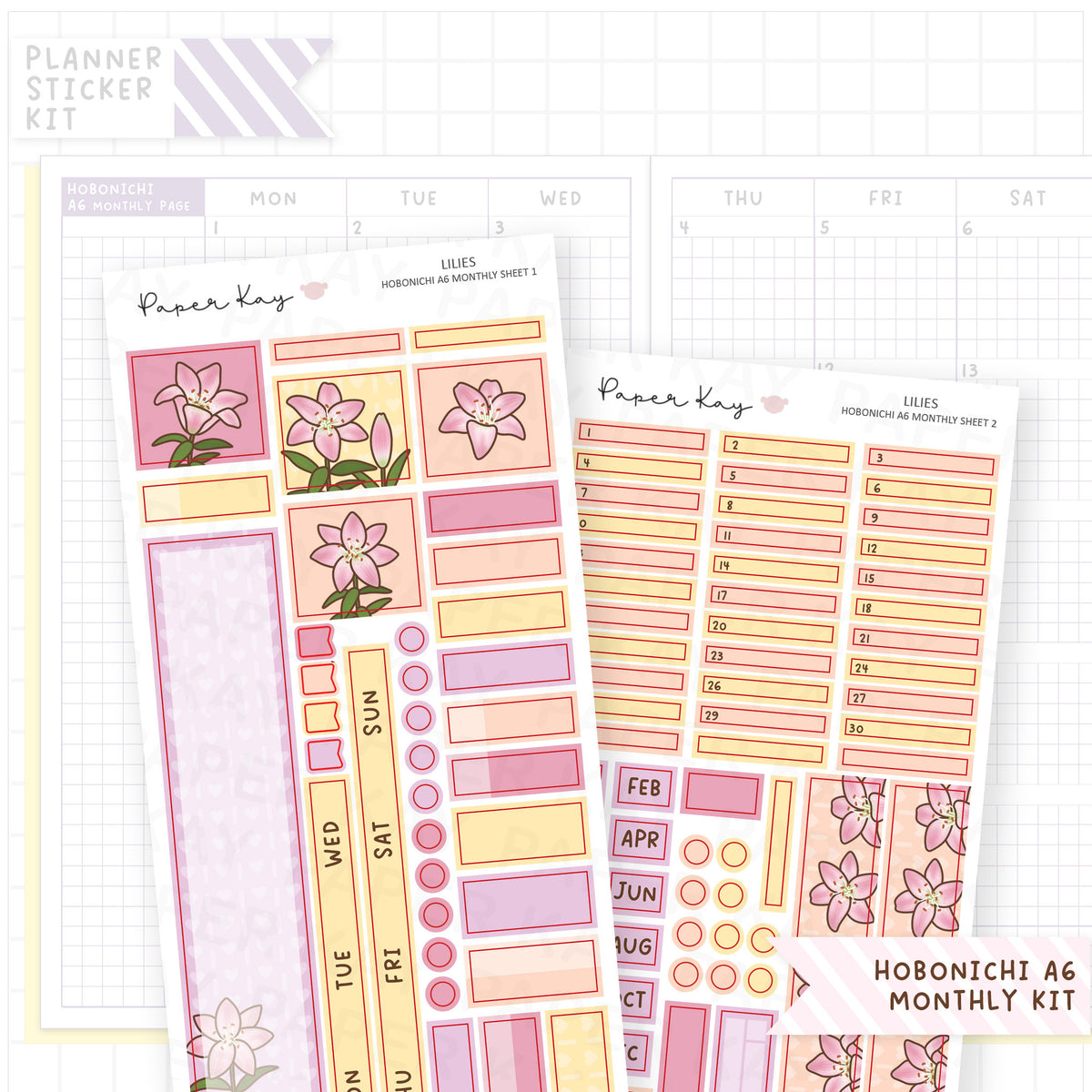Lilies Hobonichi A6 Monthly Sticker Kit