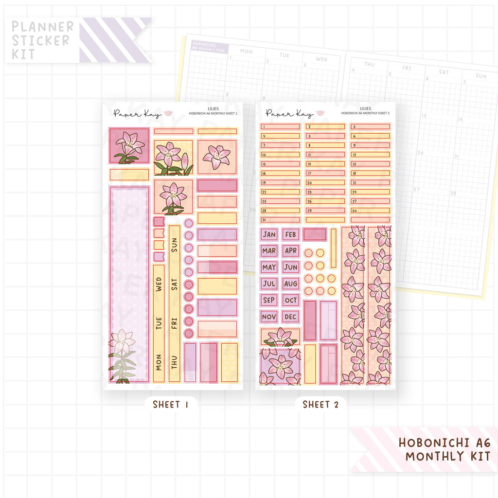Lilies Hobonichi A6 Monthly Sticker Kit