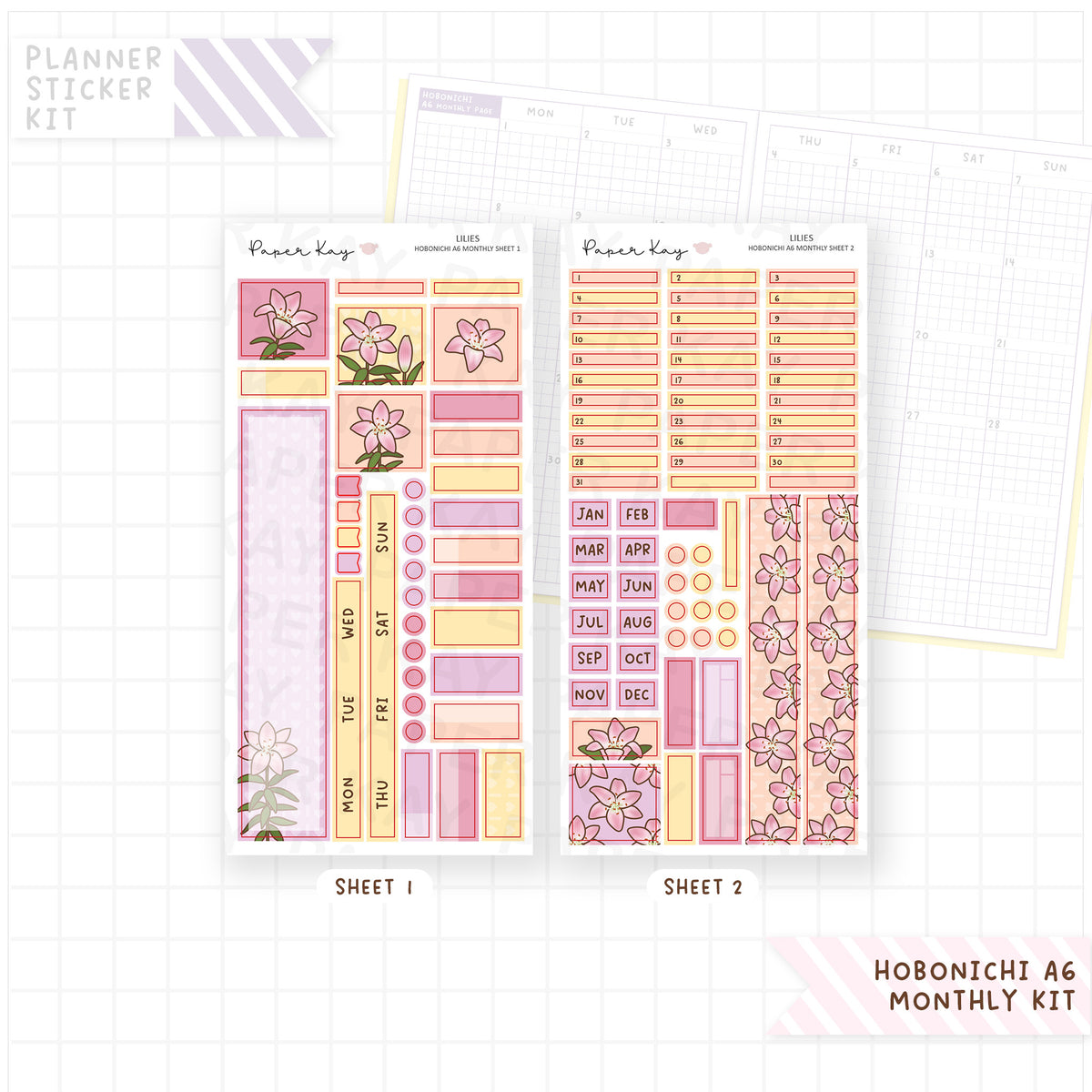 Lilies Hobonichi A6 Monthly Sticker Kit
