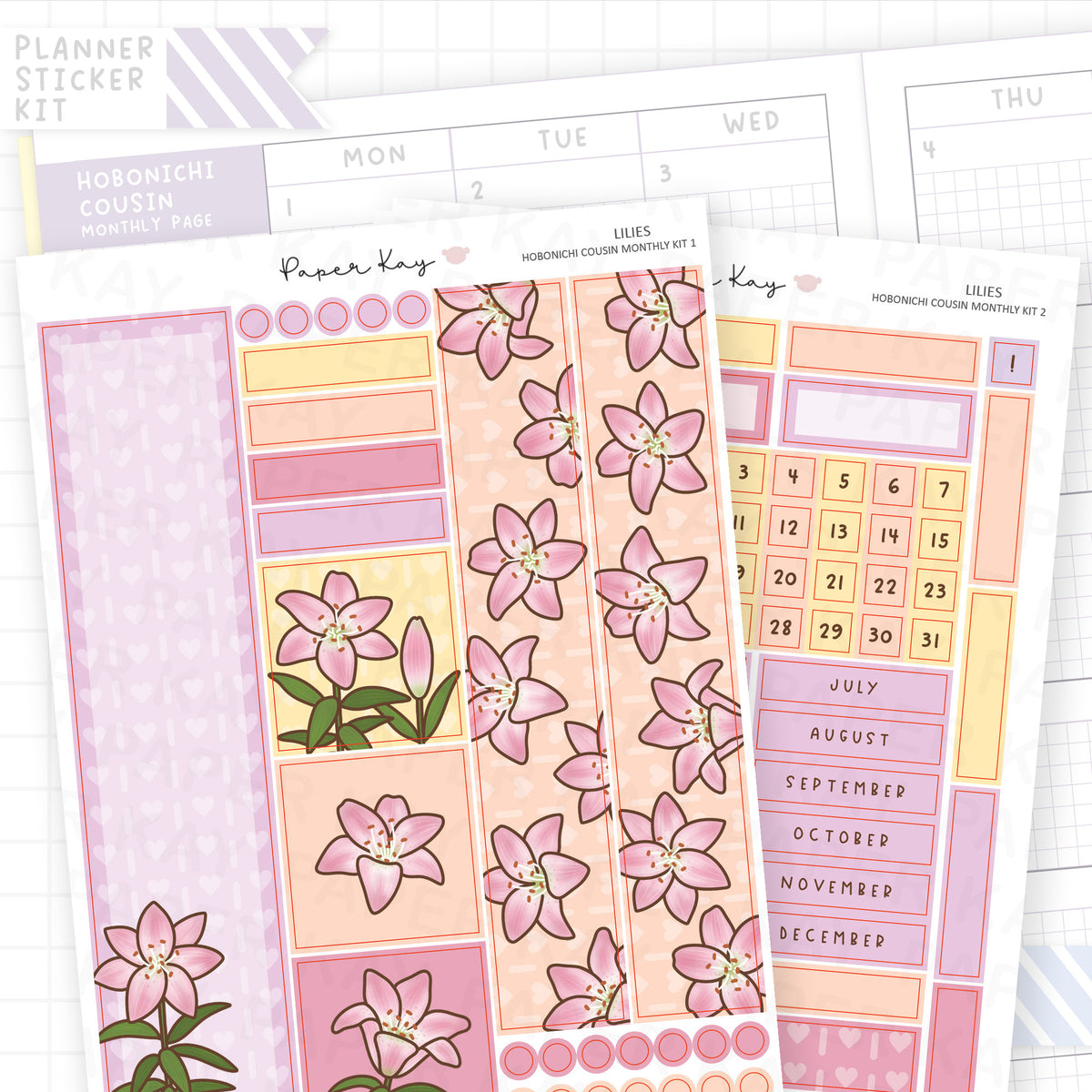 Lilies Hobonichi Cousin Monthly Sticker Kit