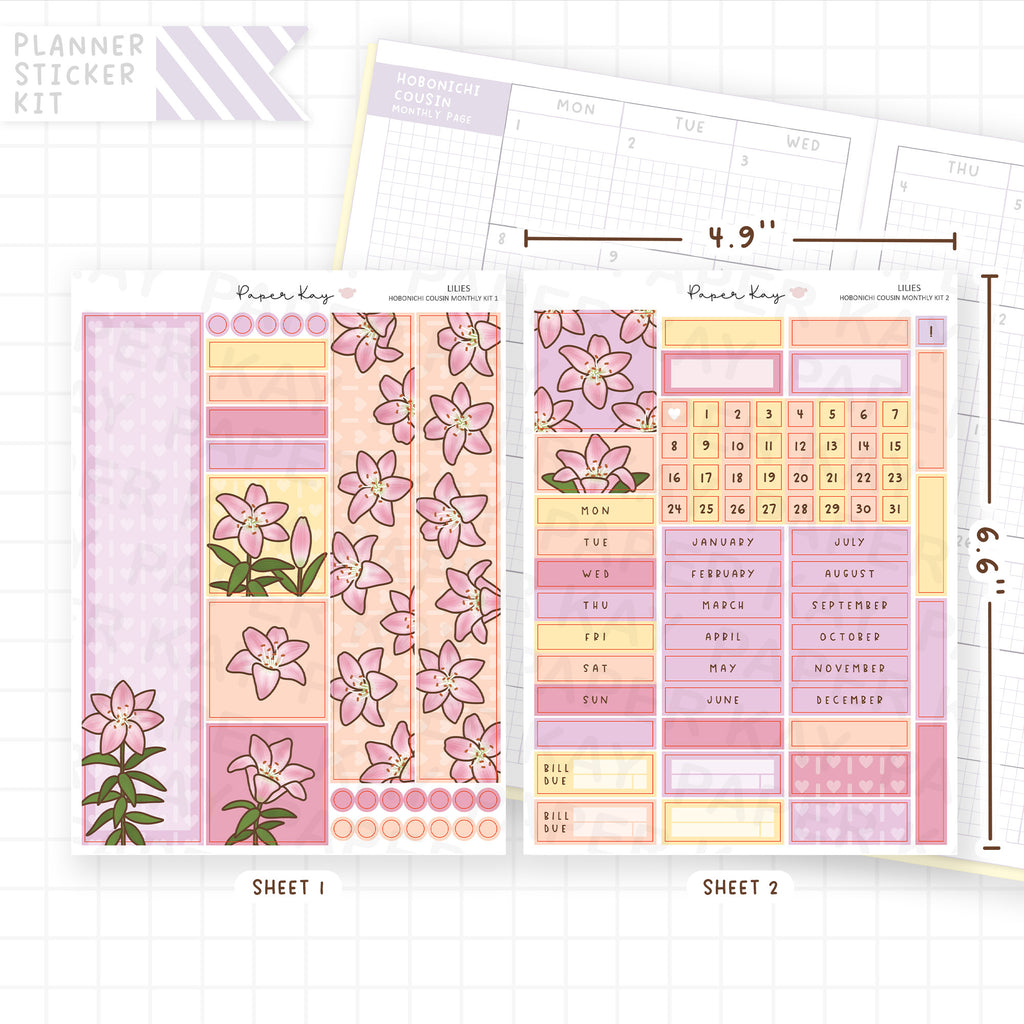 Lilies Hobonichi Cousin Monthly Sticker Kit
