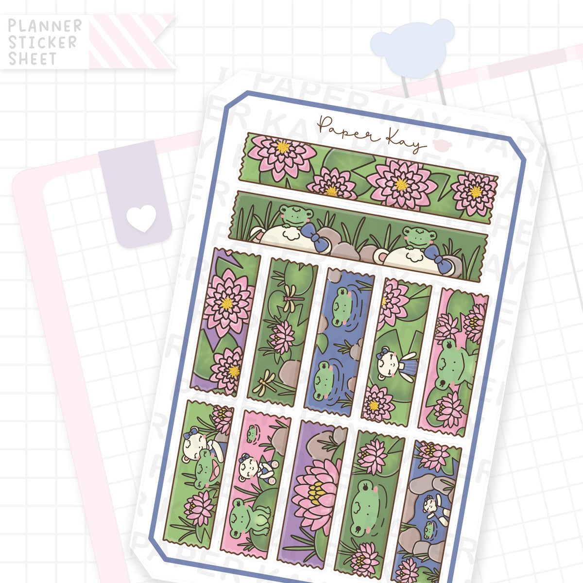 Lily Pad Friends Washi Strip Bujo Deco Stickers