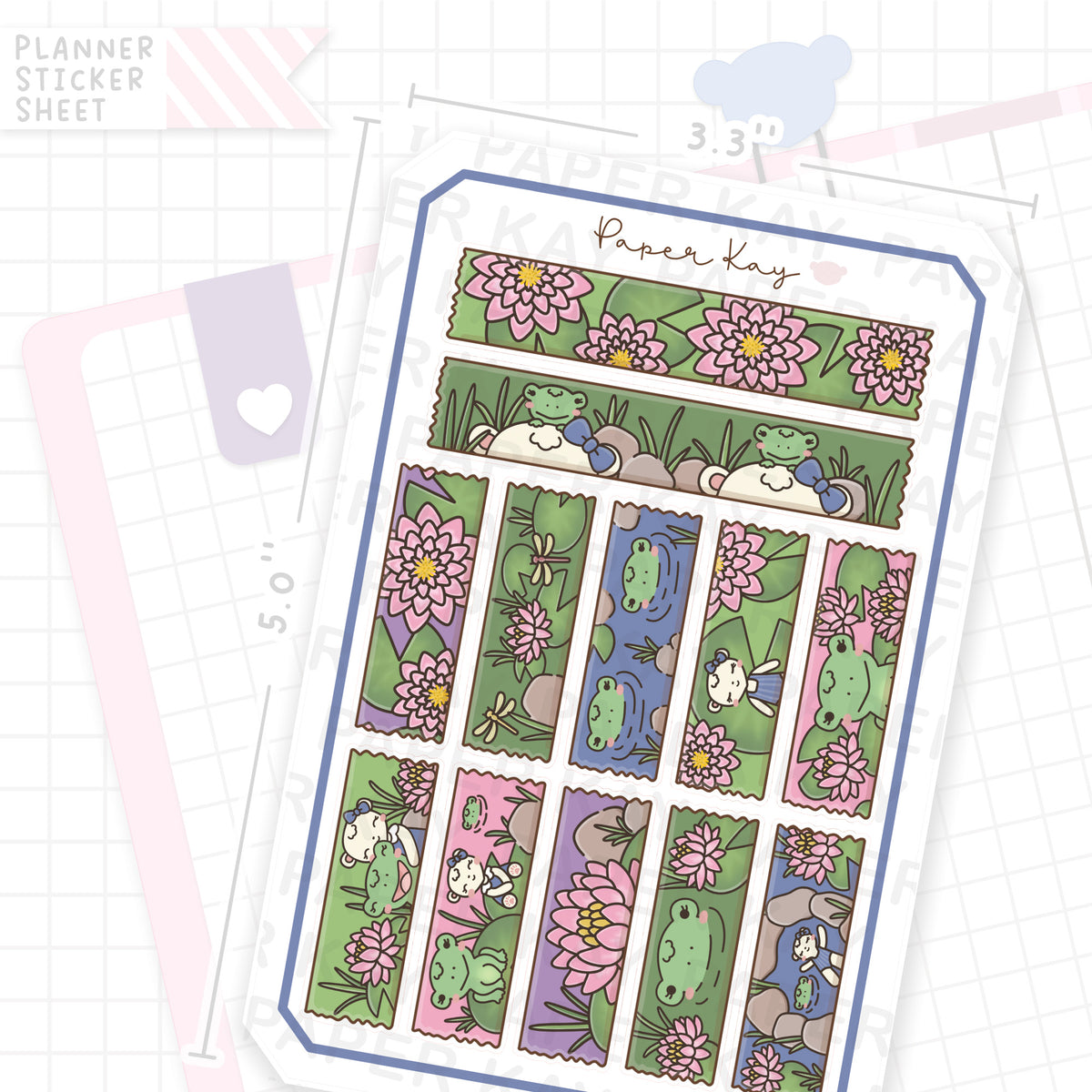 Lily Pad Friends Washi Strip Bujo Deco Stickers