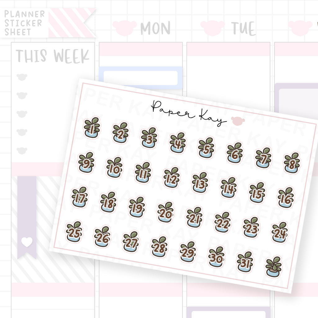 Little Blue Plant Pot Date Dot Stickers