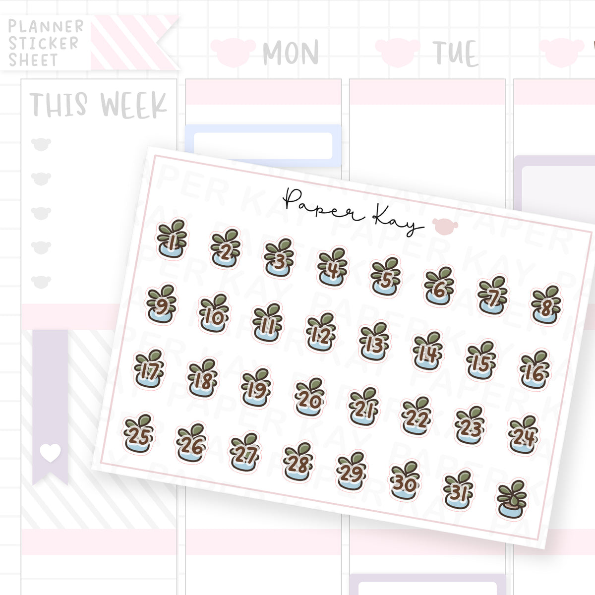Little Blue Plant Pot Date Dot Stickers