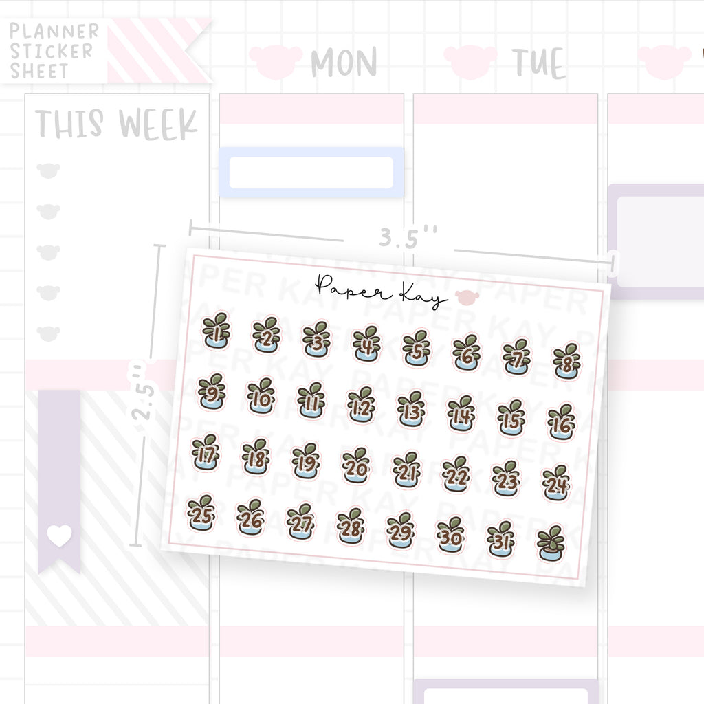 Little Blue Plant Pot Date Dot Stickers
