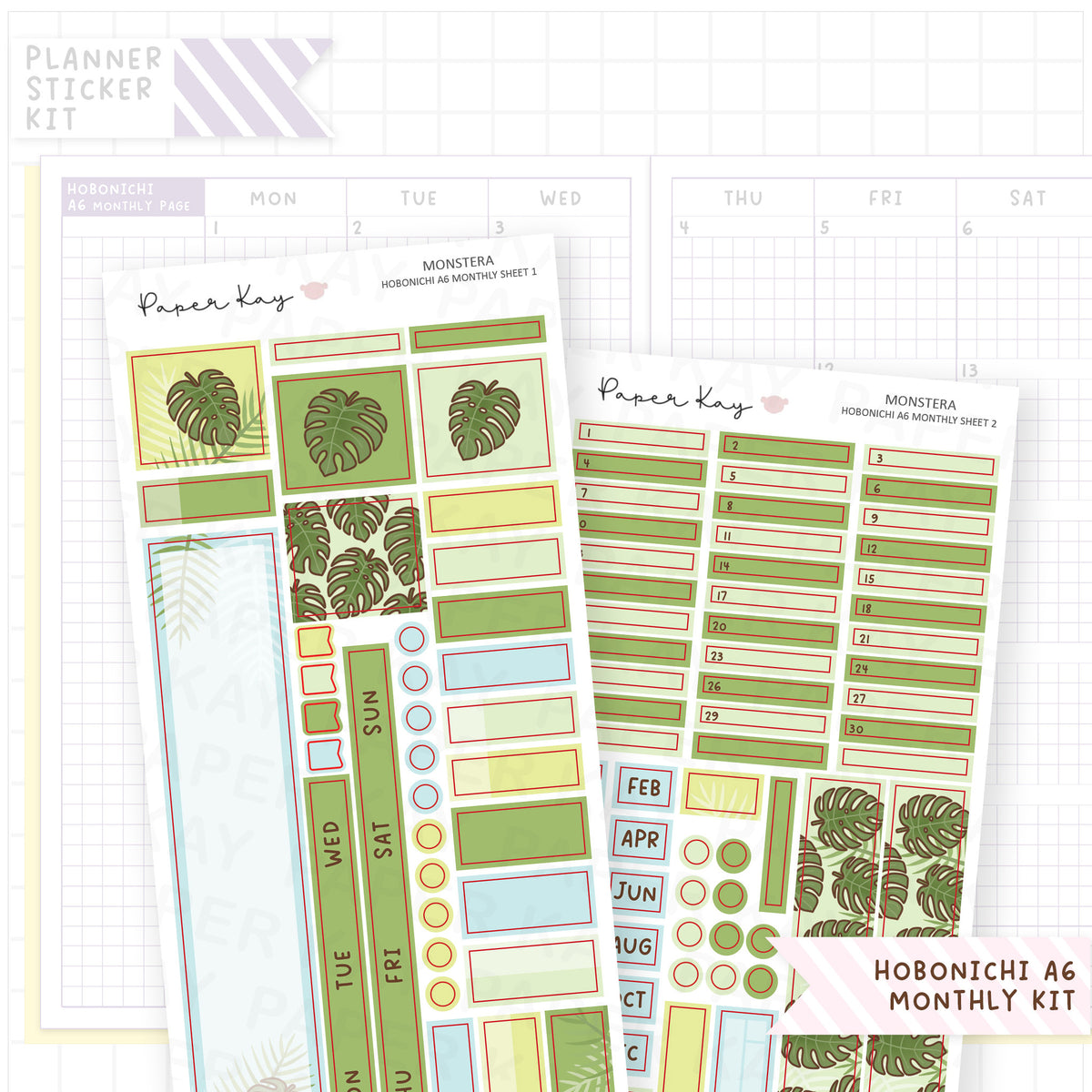 Monstera Hobonichi A6 Monthly Sticker Kit