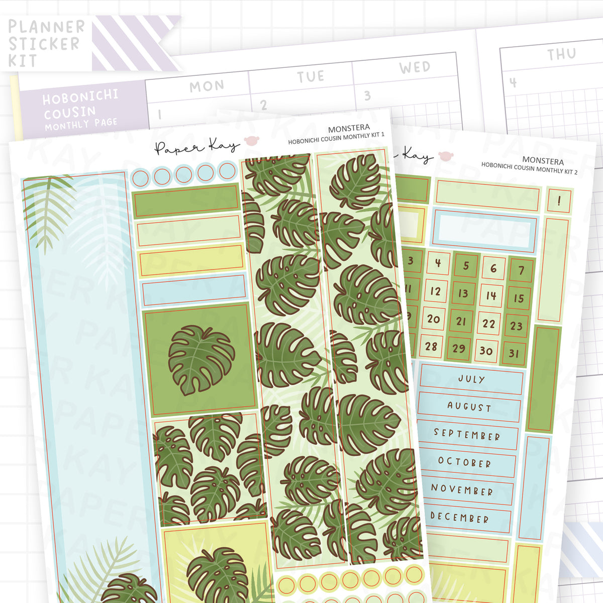 Monstera Hobonichi Cousin Monthly Sticker Kit