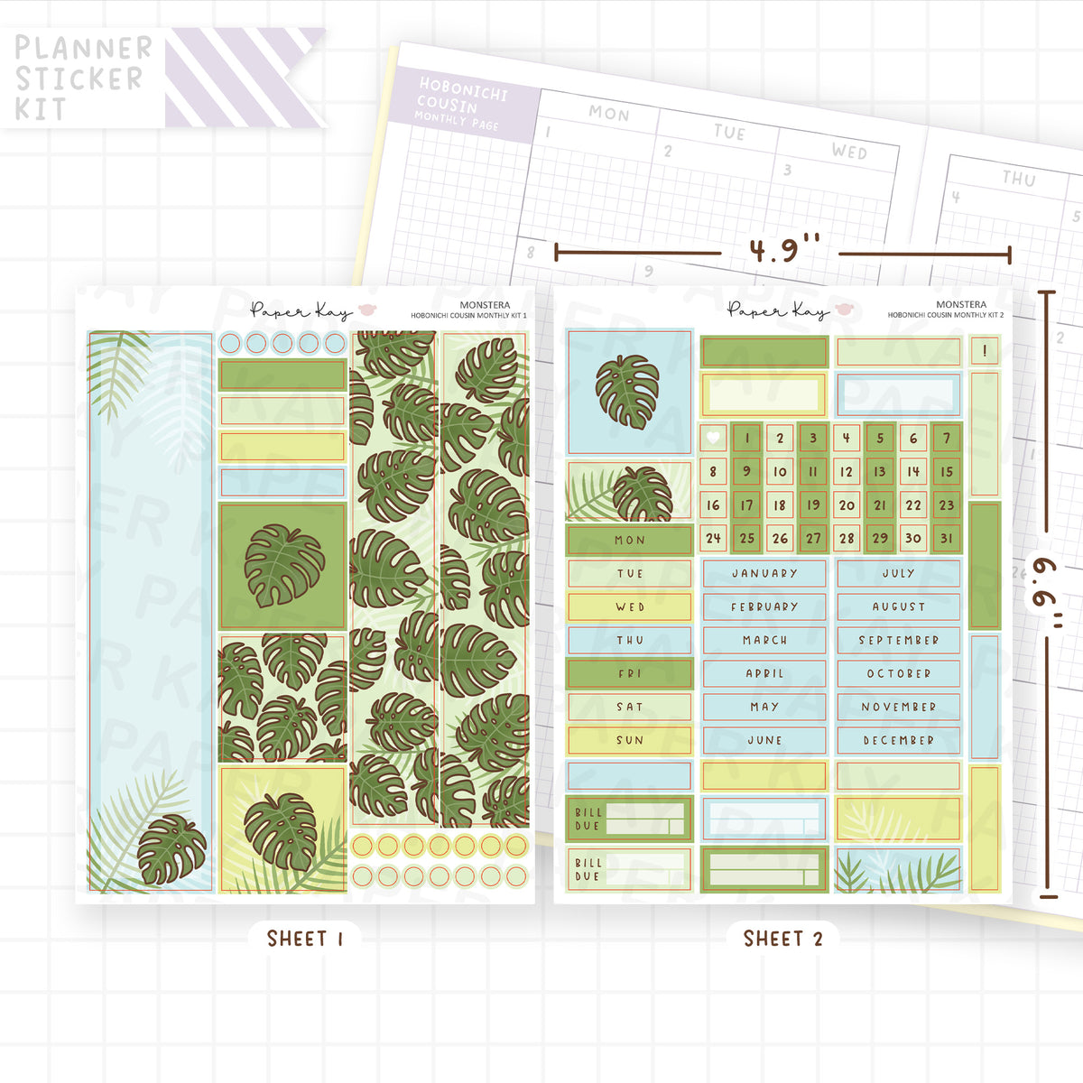 Monstera Hobonichi Cousin Monthly Sticker Kit
