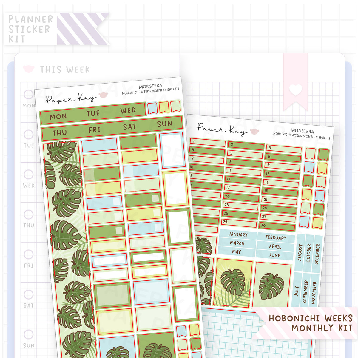 Monstera Hobonichi Weeks Monthly Sticker Kit