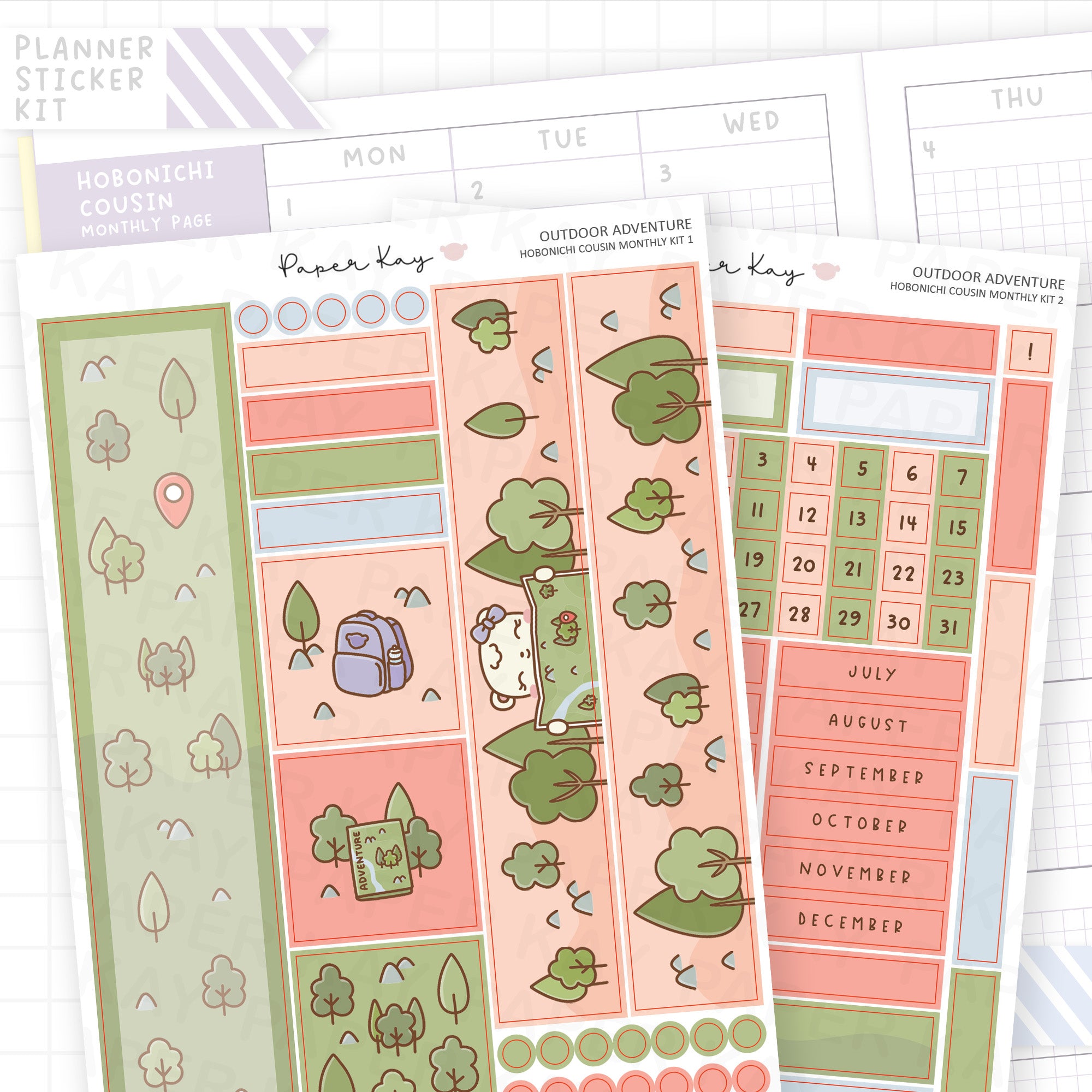 Outdoor Adventure Hobonichi Cousin Monthly Sticker Kit