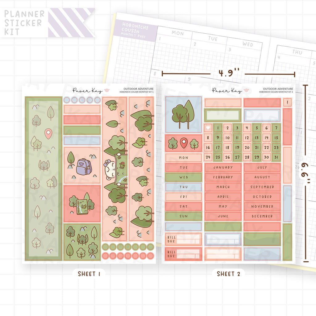 Outdoor Adventure Hobonichi Cousin Monthly Sticker Kit