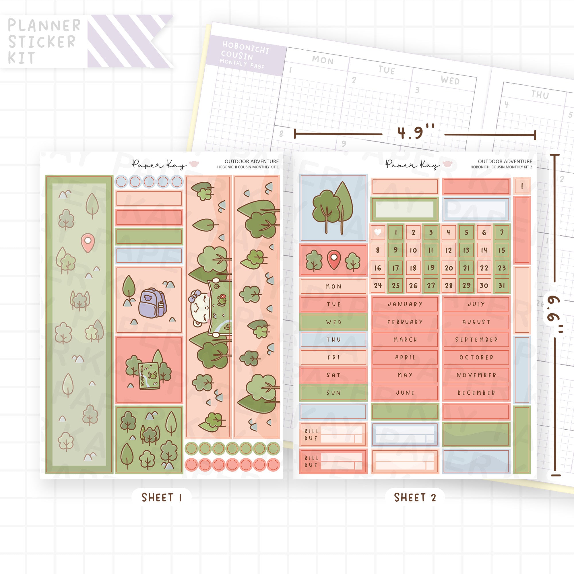 Outdoor Adventure Hobonichi Cousin Monthly Sticker Kit