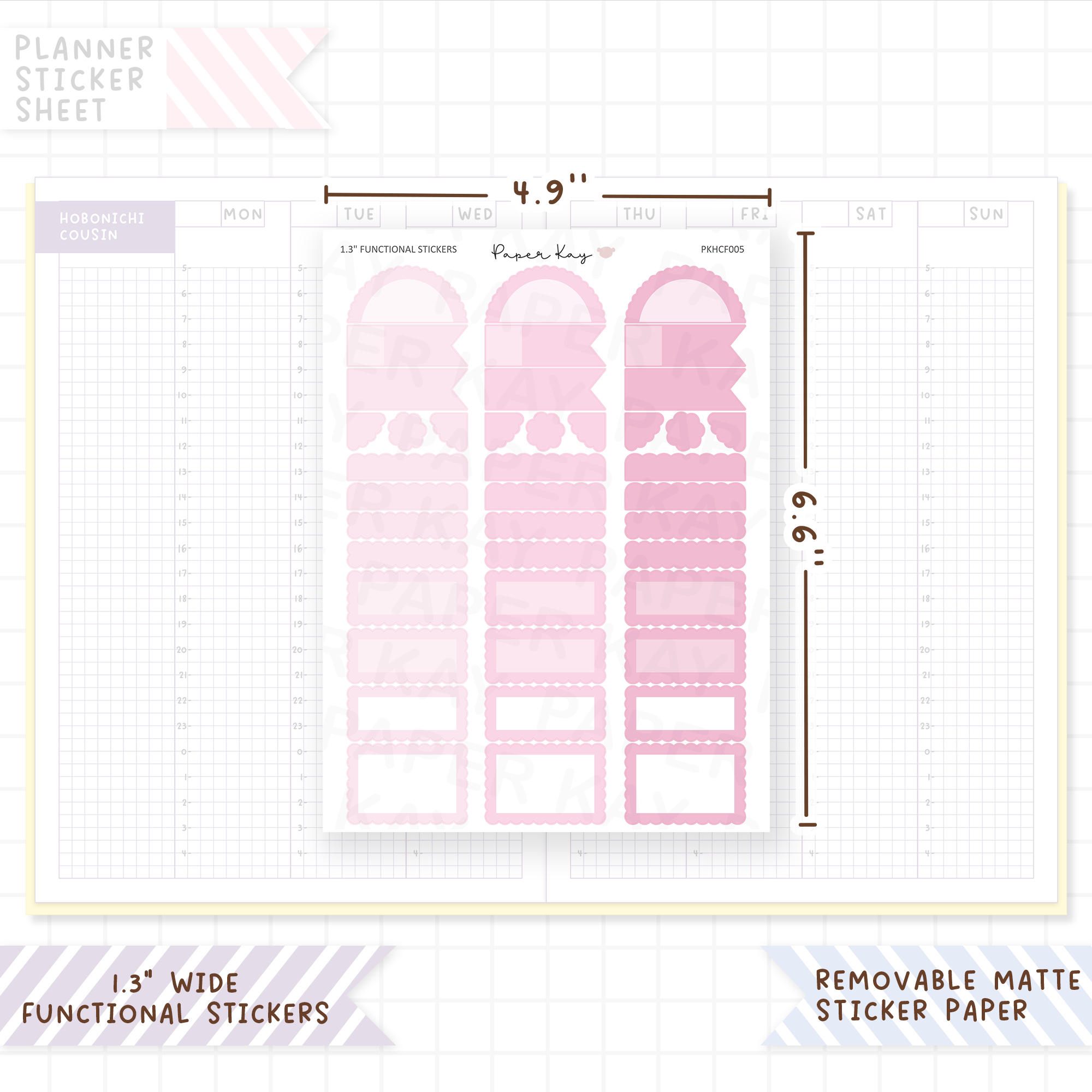 1.3" Wide Scalloped Text Boxes - Functional Stickers