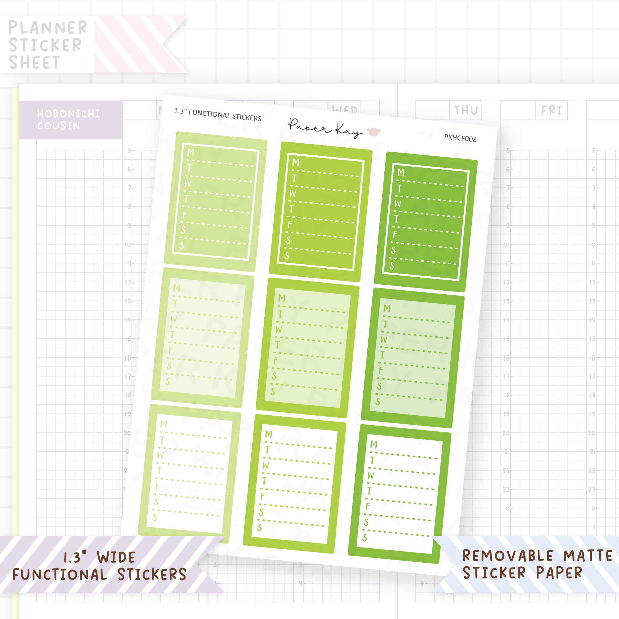 1.3" Wide Weekly Boxes - Functional Stickers
