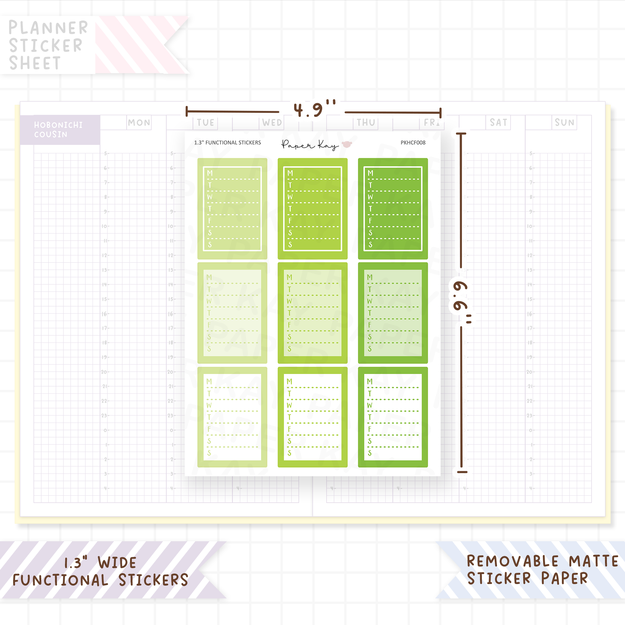 1.3" Wide Weekly Boxes - Functional Stickers