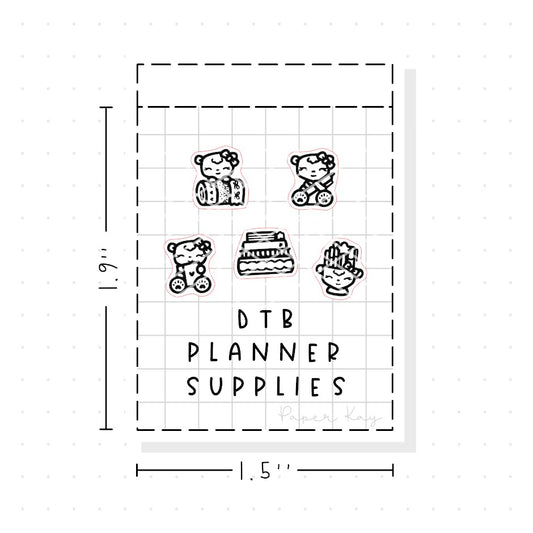 (PM285) Dot the Bear Planner Supplies - Tiny Minimal Icon Stickers